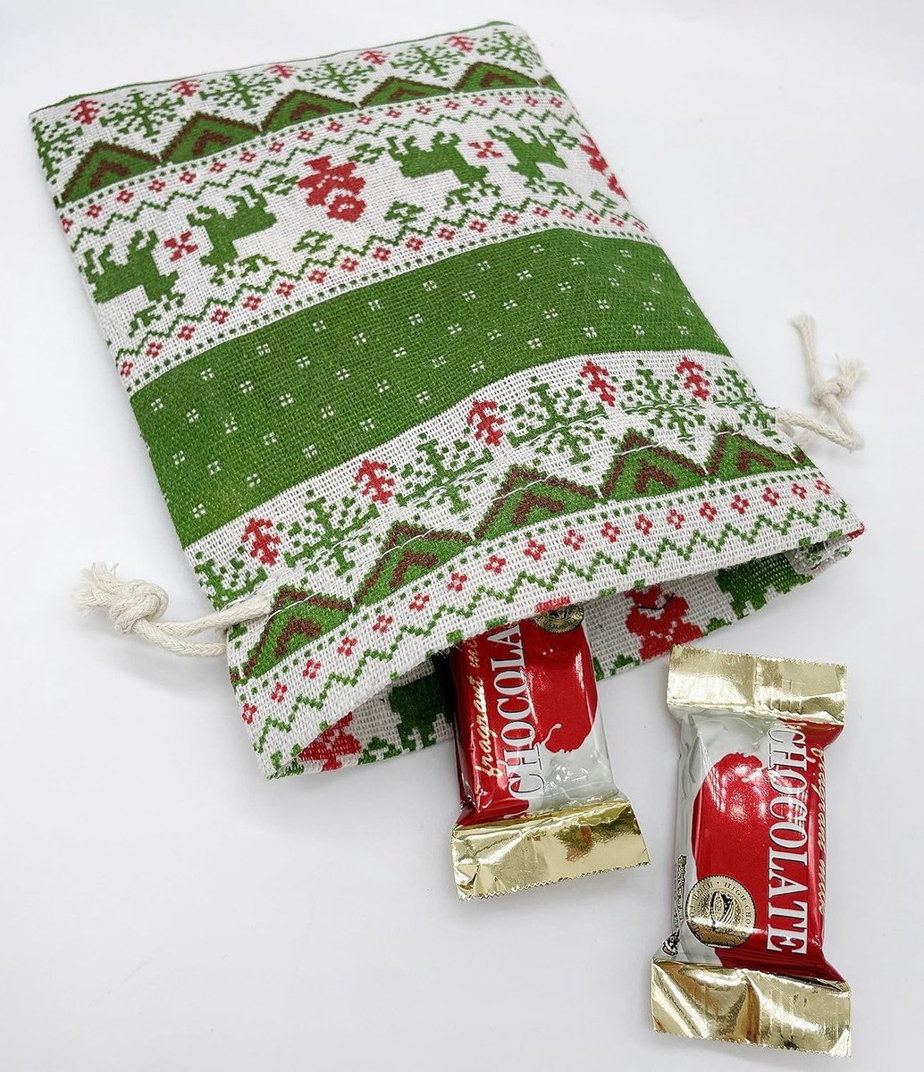 Christmas linen gift bags - 24 pieces - 10x14cm - Christmas decoration for indoors - Reusable - Christmas candy bags with drawstring - Suitable for gift bags for children's parties during the Christmas holidays - Image 4