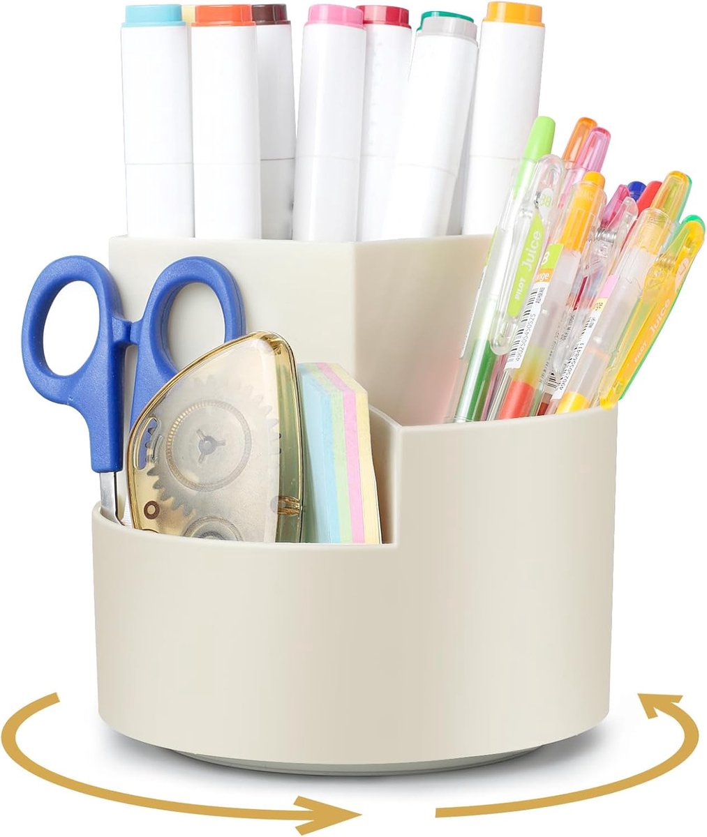 Desktop Rotating Pencil Holder - 3-Compartment Rotating Pencil Holder - Pencil Organizer - 360 Degree Rotating Office Supplies Organizer - for Pencils, Crayons & Office Supplies (White) - Image 1