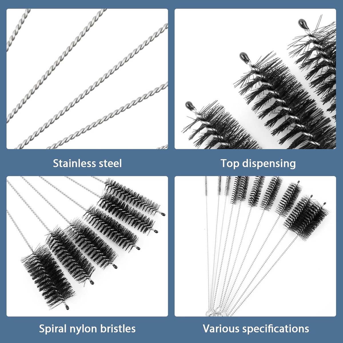 10-Piece Bottle Brush - Cleaning Brush Set - for pipes, keyboards, test tubes, kettle spouts, sinks, bottles and coffee makers - Image 5