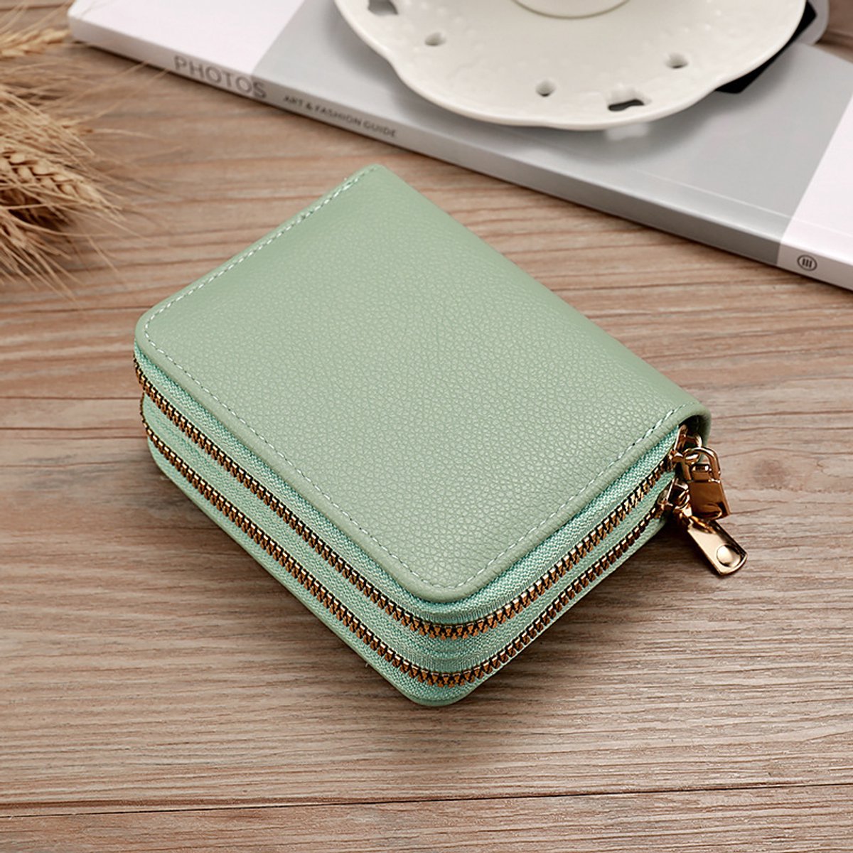 Women's Wallet - Small Women's Wallet - Light Green - Zipper Closure - Credit Card Holder - Card Holder - Bank Card Holder - Card Holder - Unisex - Image 2
