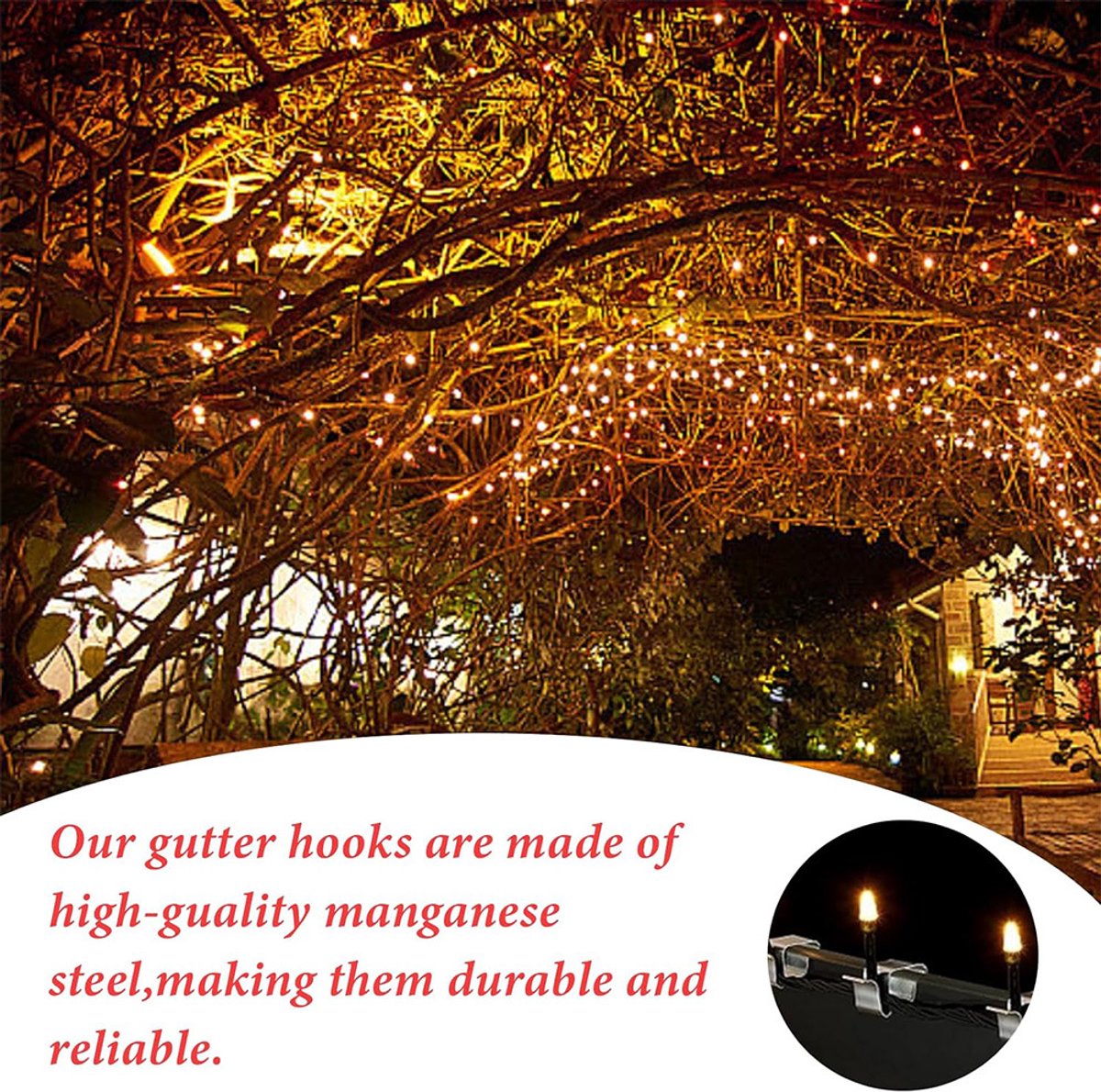 Hooks for outdoor lighting - 50 pieces - Hooks - Christmas light hooks - Christmas light clips - Cable clips - Christmas light hooks - Suitable for outdoor Christmas lights, kitchen lights, etc. - Stainless steel hooks - Image 5