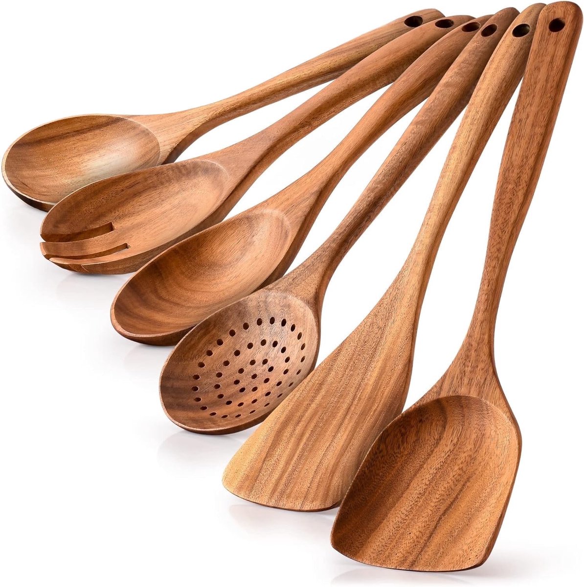 cookware set - 6-piece - Wooden kitchen utensils - Spoon and spatula set - lightweight non-stick cookware - Image 1