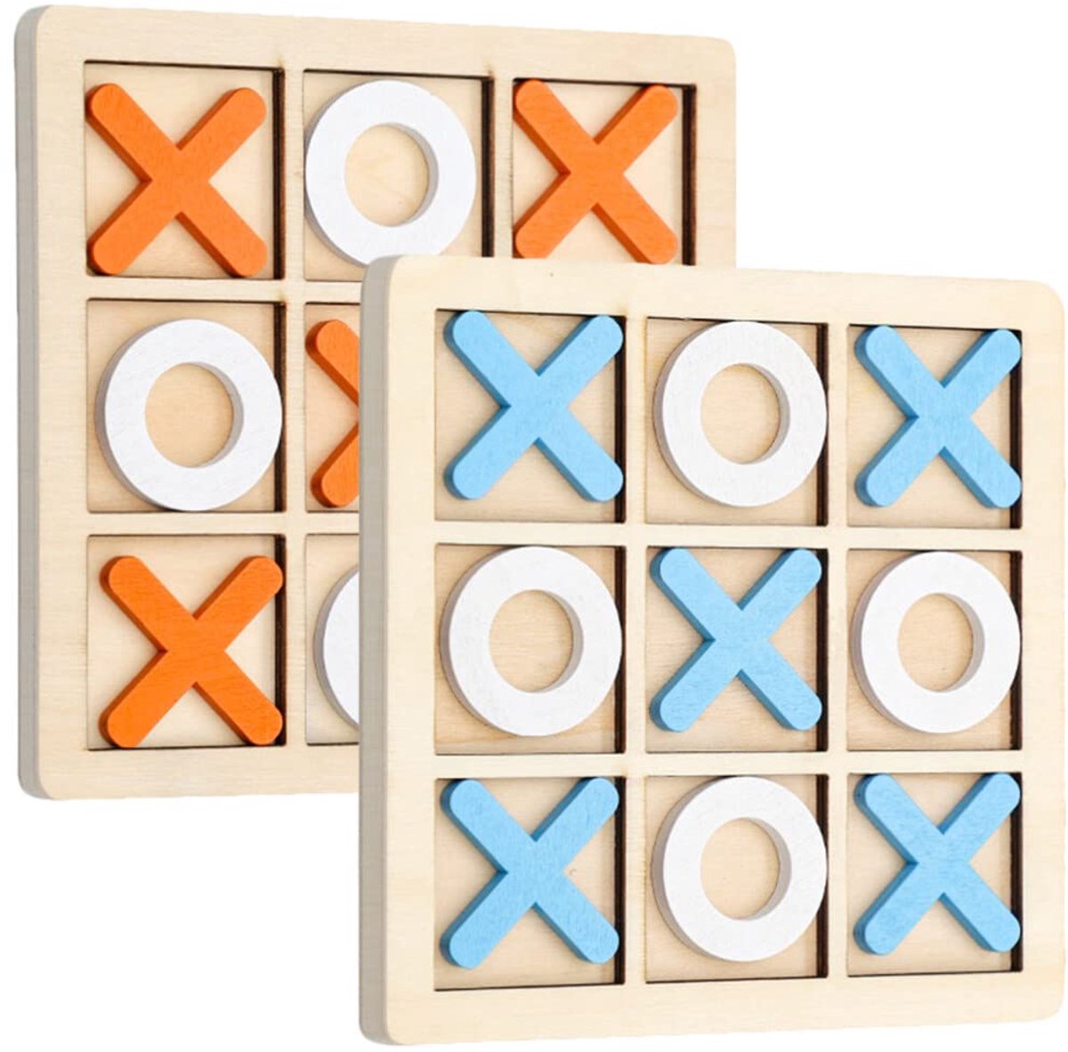 2 Sets Mini XO Chess Board Game Family Kids Puzzle Game Educational Toys - Wooden Board Game Table Toys - for Children Kids Day Birthday Party - Image 1