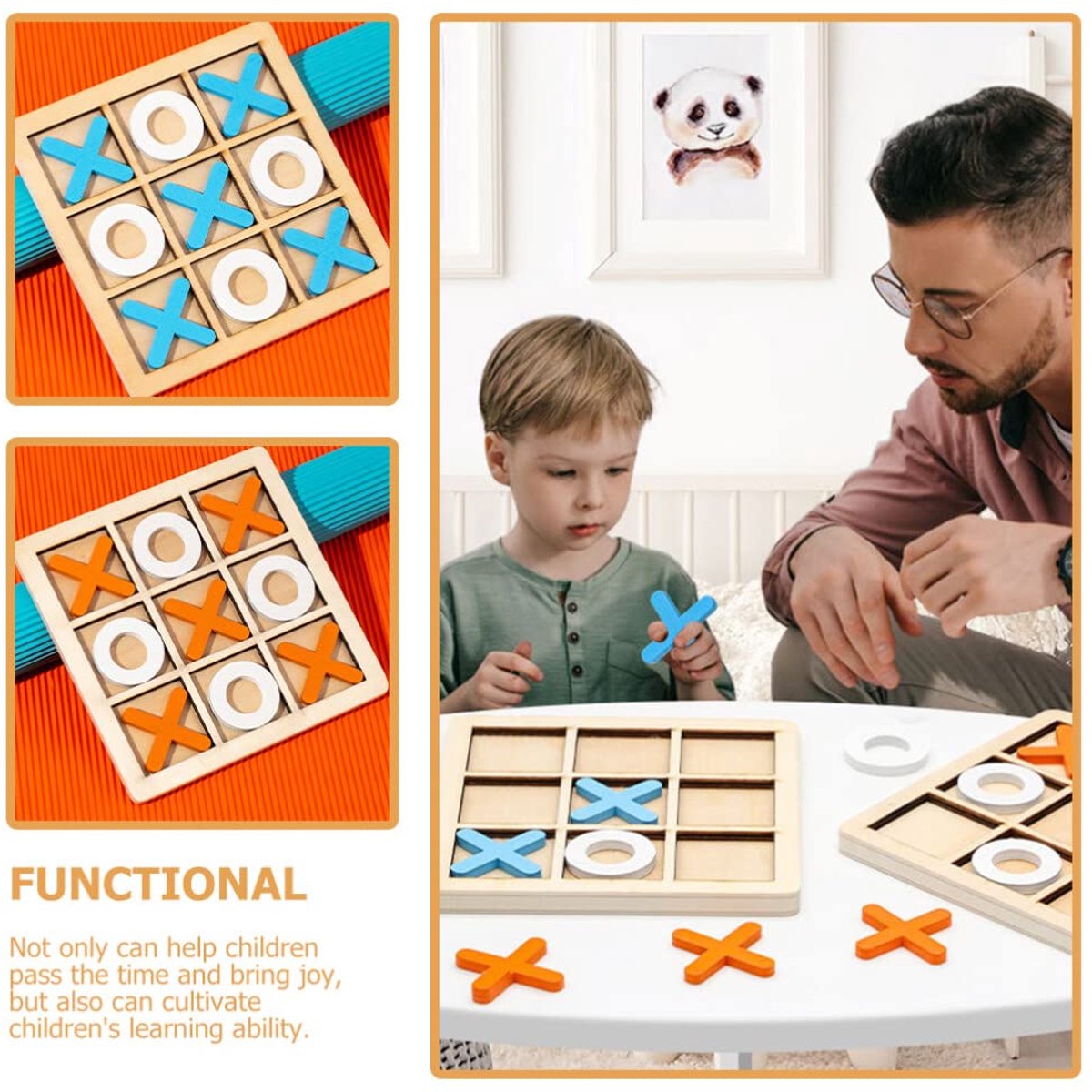 2 Sets Mini XO Chess Board Game Family Kids Puzzle Game Educational Toys - Wooden Board Game Table Toys - for Children Kids Day Birthday Party - Image 6