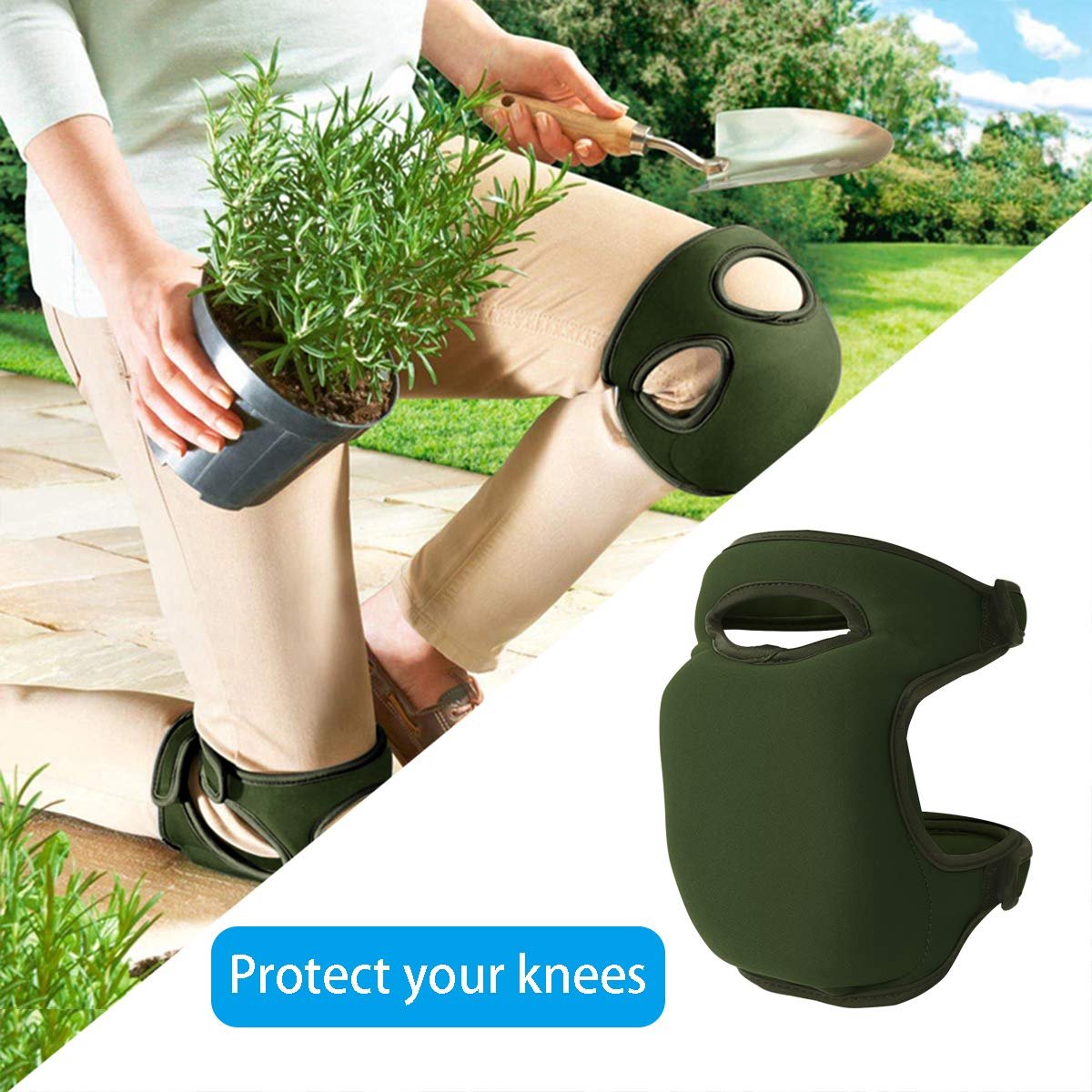 2-Pack - Garden Knee Braces - Soft and Comfortable Protective Knee Braces - Adjustable and Non-Slip - For Gardeners to Use When Cleaning, Scrubbing Floors and Pruning (Green) - Image 3