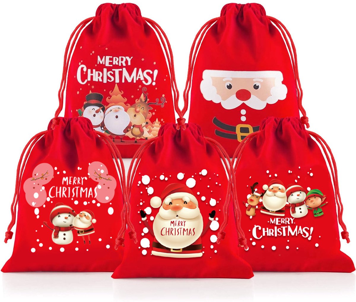 5-pack Christmas gift bags - velvet material - candy bags for children - Christmas apple bags - reusable Christmas gift bags - party bags - 15*10cm - Image 1