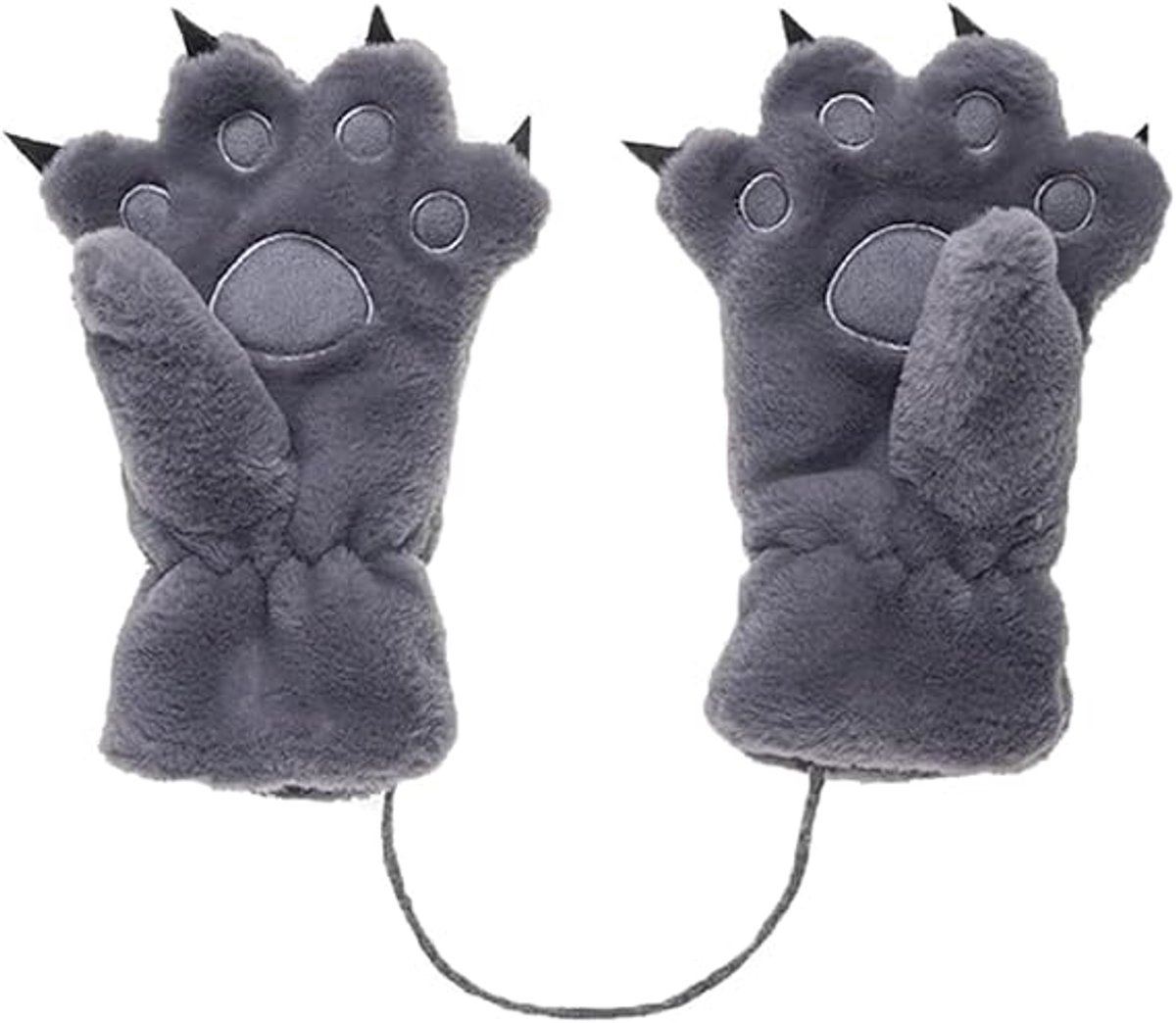 Gloves - 1 pair - Winter gloves - Cartoon gloves - Neckband - Children's gloves - Warm gloves - Plush gloves - One size（Gray） - Image 1