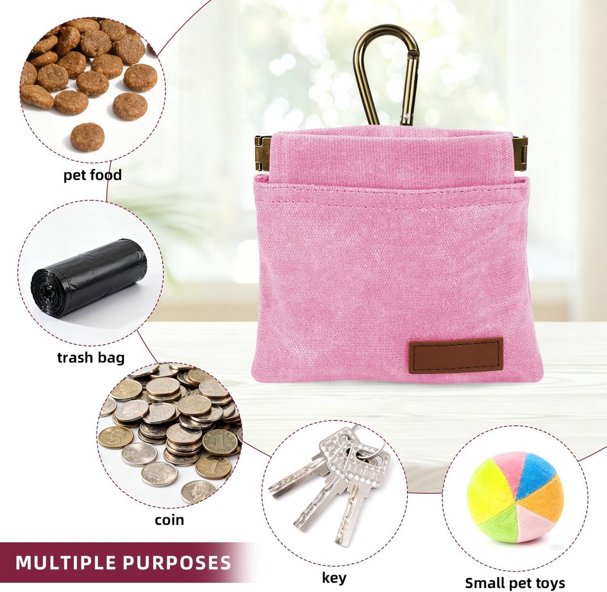 Pet Training Pouch - Dog Treat Pouch - Portable Pet Walking Bag - Suitable for Travel or Outdoor Activities (Pink) - Image 2