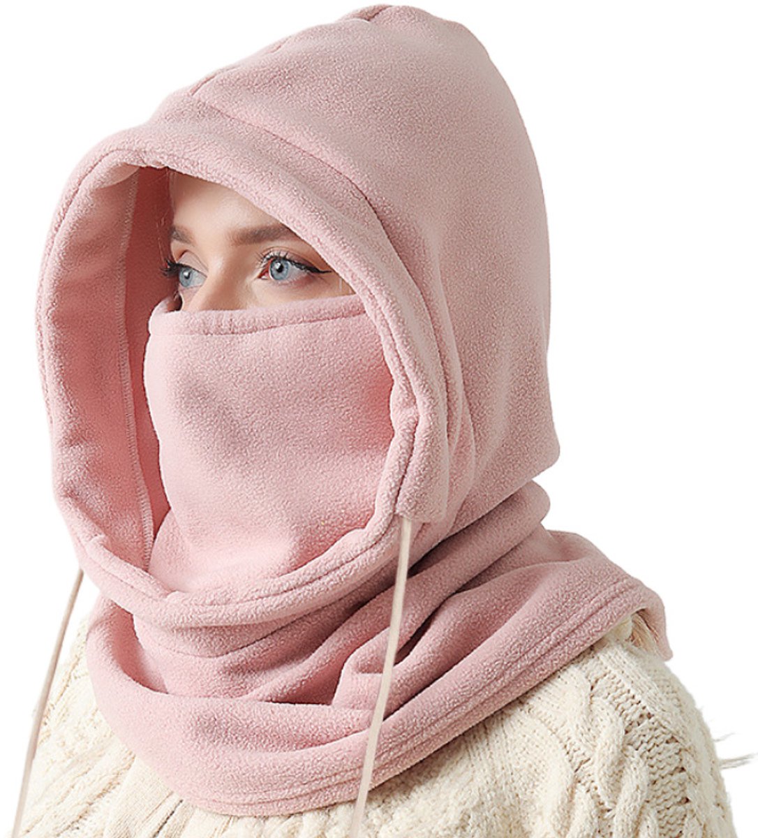3-in-1 Women's Hat, Scarf & Face Mask - Warm Women's Hooded Scarf - Windproof Face Mask - Warm Face Mask - Scarf - Pink - Perfect for winter activities such as skiing, running, cycling, motorcycling, picnicking and hiking. - Image 1