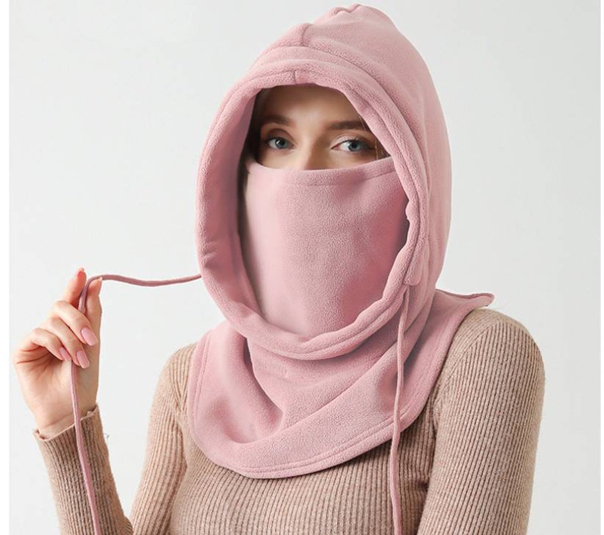 3-in-1 Women's Hat, Scarf & Face Mask - Warm Women's Hooded Scarf - Windproof Face Mask - Warm Face Mask - Scarf - Pink - Perfect for winter activities such as skiing, running, cycling, motorcycling, picnicking and hiking. - Image 3