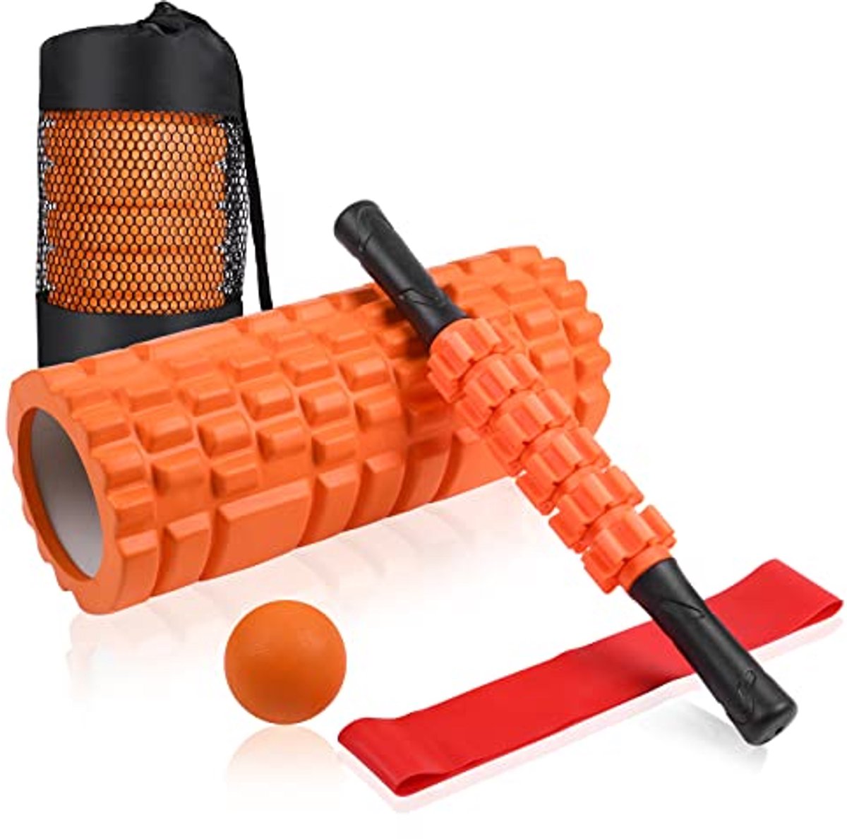4 in 1 Foam Roller Set: Trigger Point Roller - Yoga Stick - Massage Ball - Fitness Stretching Band - Carrying Bag - Towel for Deep Muscle Massage - Pilates and Yoga - Image 1