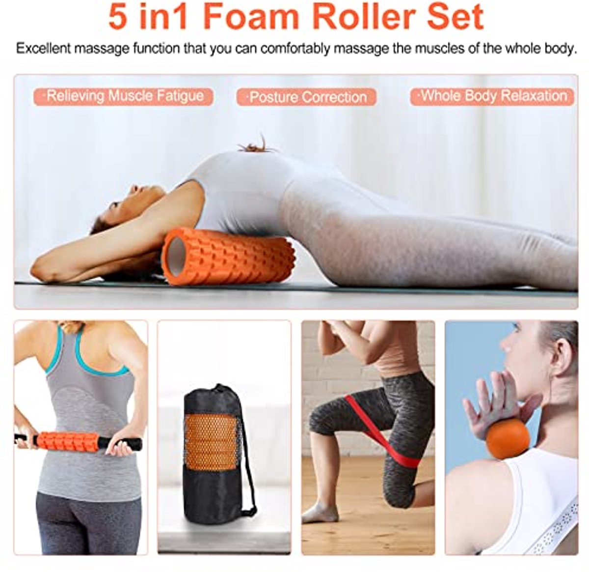 4 in 1 Foam Roller Set: Trigger Point Roller - Yoga Stick - Massage Ball - Fitness Stretching Band - Carrying Bag - Towel for Deep Muscle Massage - Pilates and Yoga - Image 4