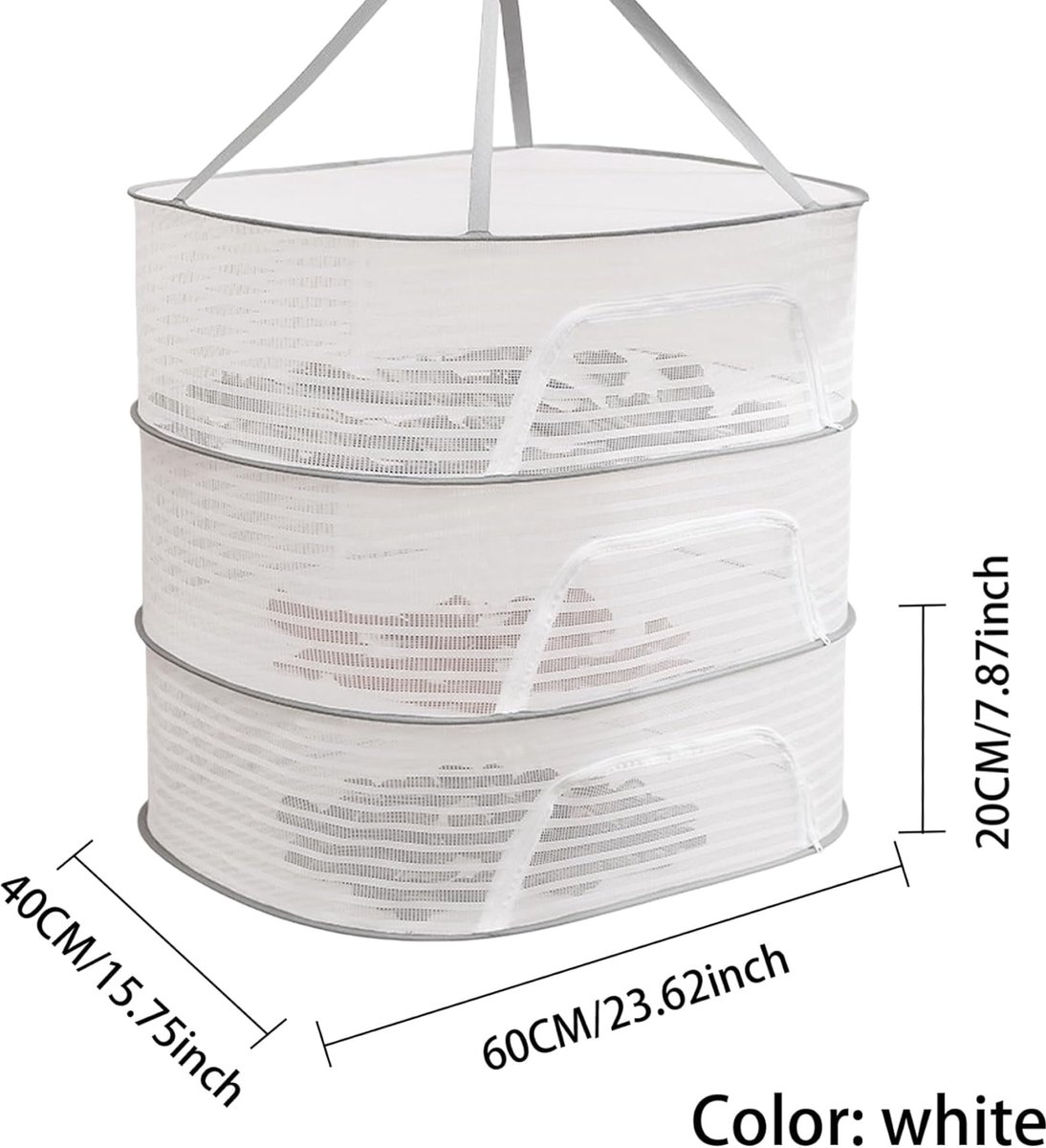 Clothes Drying Rack - Three-Tier Mesh Hanging Drying Rack - Foldable - Zippered - Suitable for drying plants, buds, fruits, flowers, vegetables, fabrics, etc. - Image 1