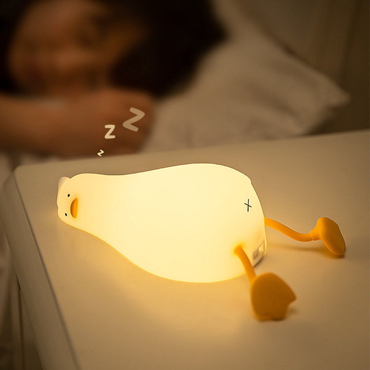Night Light - Lying Duck Night Light - Pat Light - LED Rotating Duck - Rechargeable Sleeping Companion - Phone Holder - Night Light - Creative - Image 2