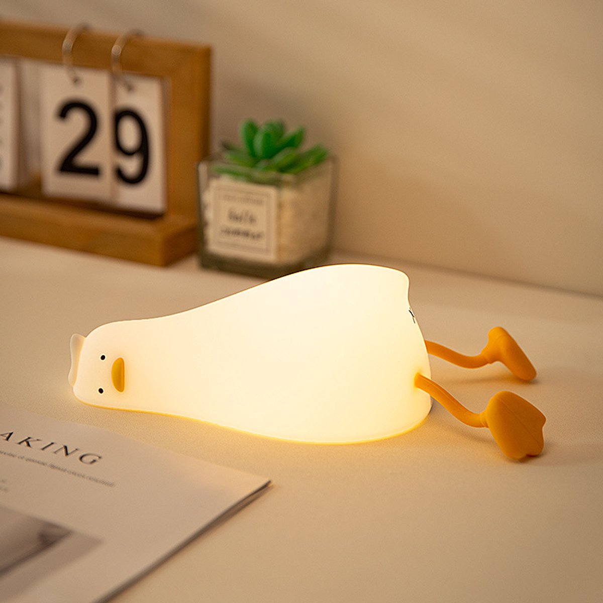 Night Light - Lying Duck Night Light - Pat Light - LED Rotating Duck - Rechargeable Sleeping Companion - Phone Holder - Night Light - Creative - Image 3