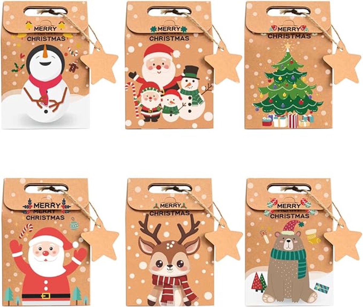 Gift Bags - 24-pack - Paper Gift Bags - Christmas Kraft Paper Candy Boxes - Christmas Kraft Paper Cookie and Snack Boxes - Christmas Gift Boxes - Christmas Party Supplies and Decorations - Image 1