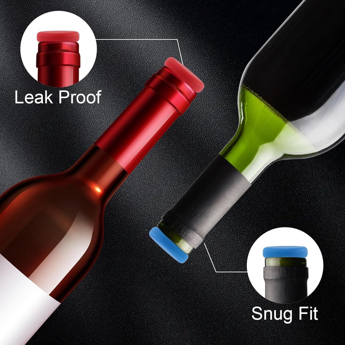 7 Wine Bottle Stoppers - Reusable - 7 Colors - Silicone Stoppers, Inner Diameter 1.7-2 cm - Wine Bottle Stoppers - Image 6