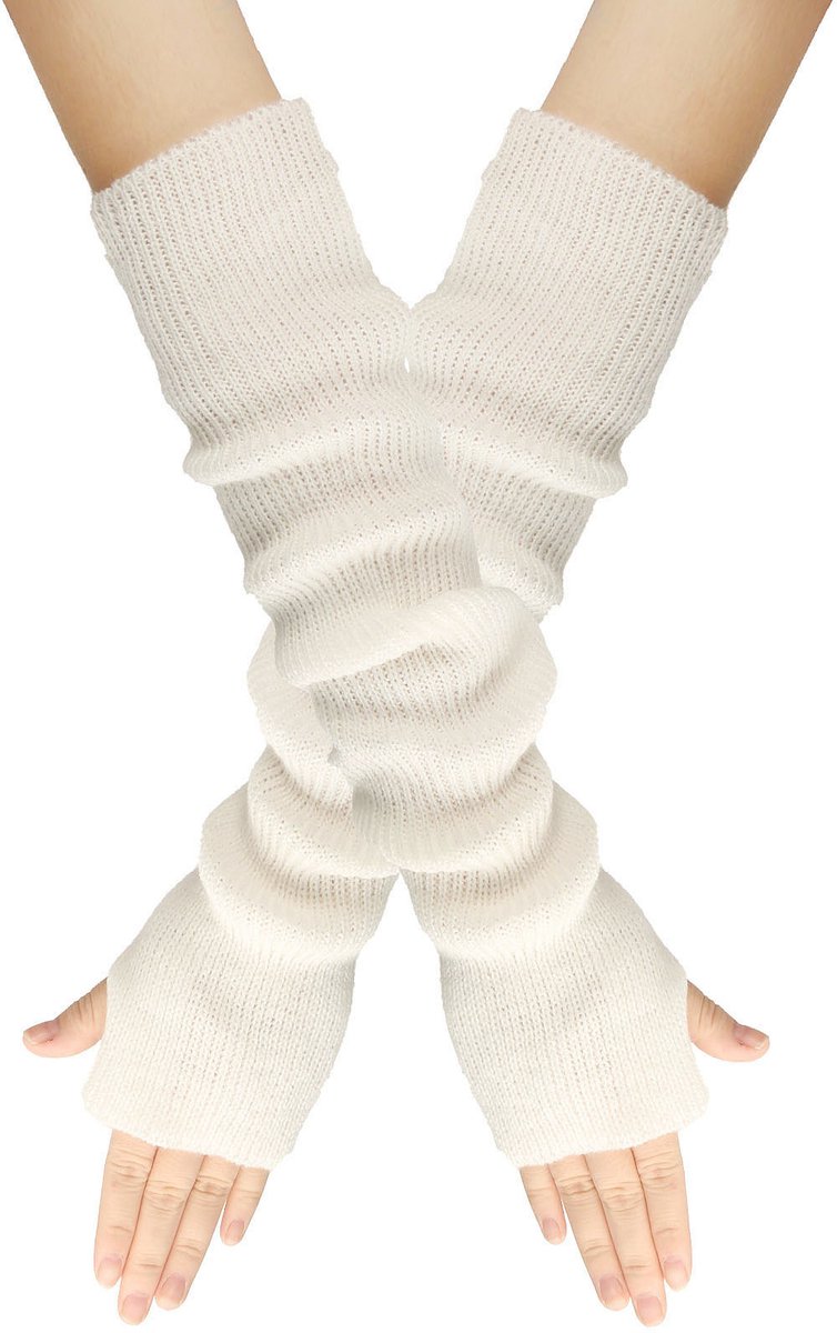 Arm Sleeves - Women's Long Fingerless - Knitted Y2K Arm Sleeves - (Vit) - Image 4