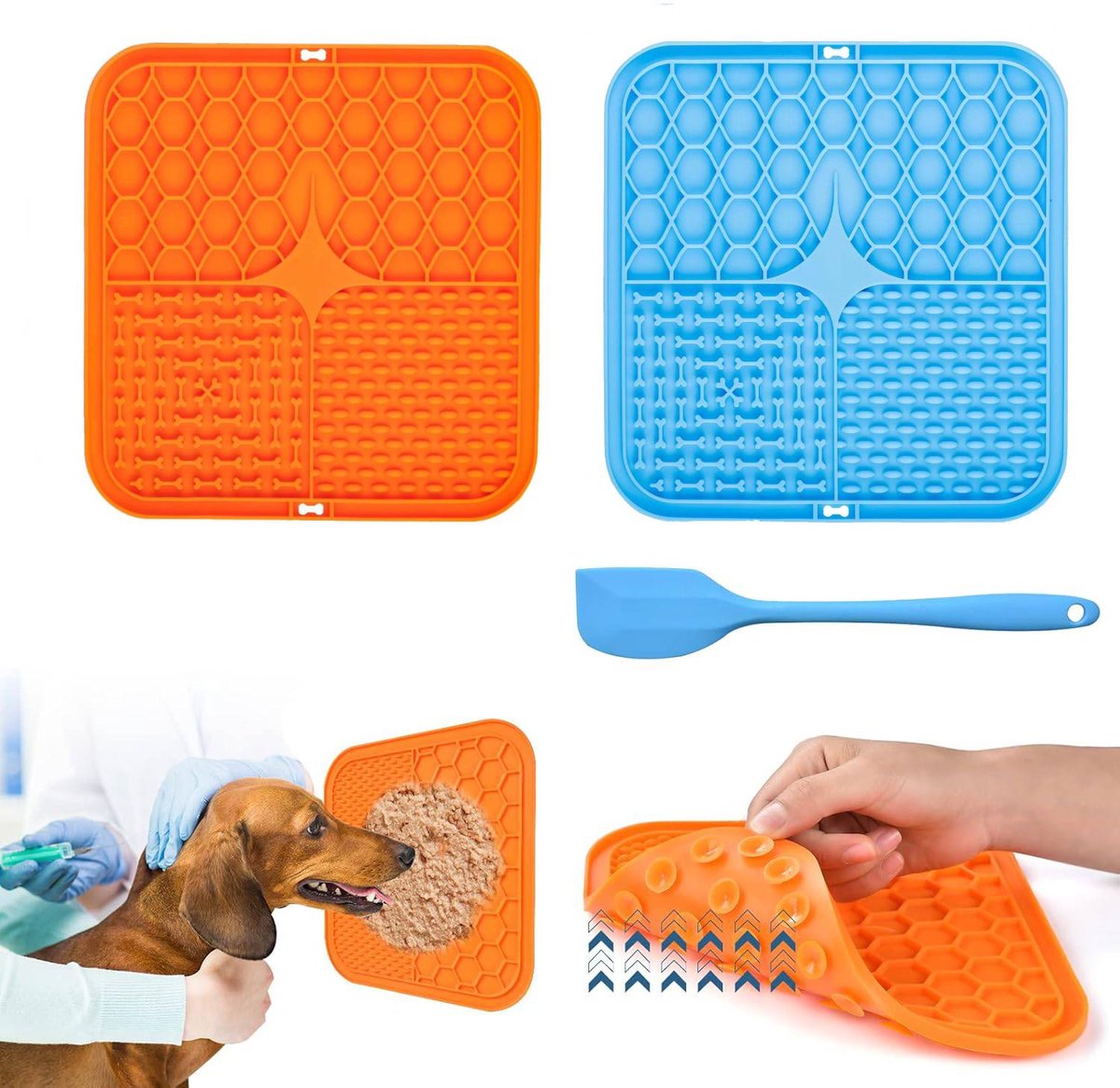 2-Pack Dog Lick Mats with Suction Cups - BPA-Free Slow Feeder Dog Lick Mats - Comes with 1 silicone scraper - Extra strong suction cups - Suitable for bathing, grooming, training and combing - Image 1