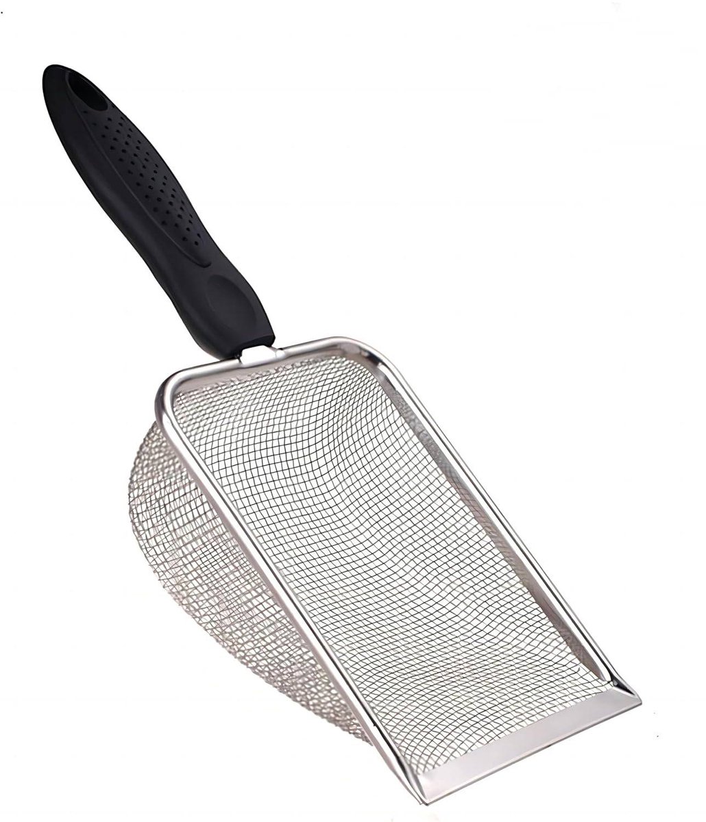 Cat Litter Scoop - Small Stainless Steel Cat Litter Scoop with Mesh - For Cleaning Reptile Cat Litter - Metal Cat Litter Scoop with Non-Stick Coating - Cleaning Tool - Fine Cat Litter Scoop (Pore Size: 3.7mm) - Image 1