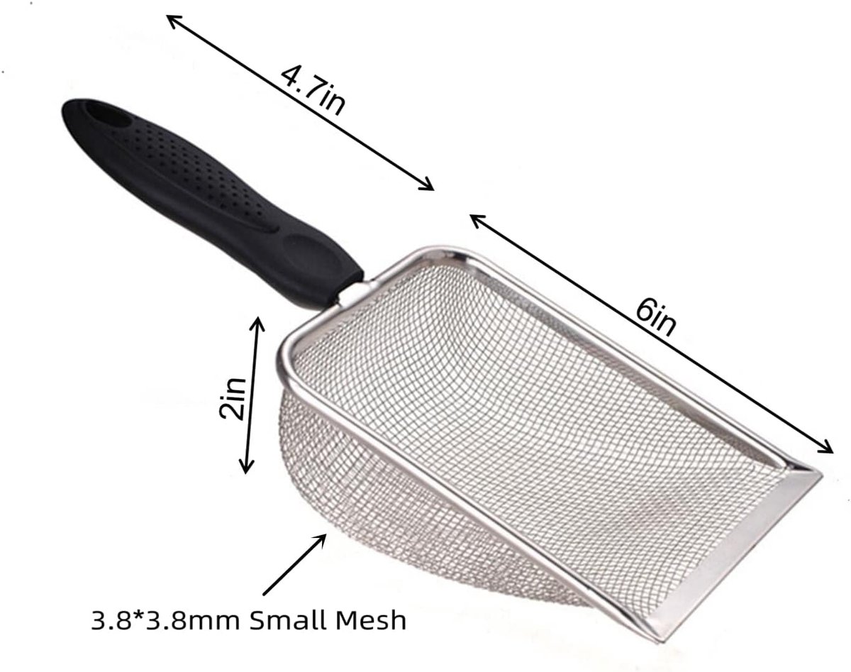 Cat Litter Scoop - Small Stainless Steel Cat Litter Scoop with Mesh - For Cleaning Reptile Cat Litter - Metal Cat Litter Scoop with Non-Stick Coating - Cleaning Tool - Fine Cat Litter Scoop (Pore Size: 3.7mm) - Image 2