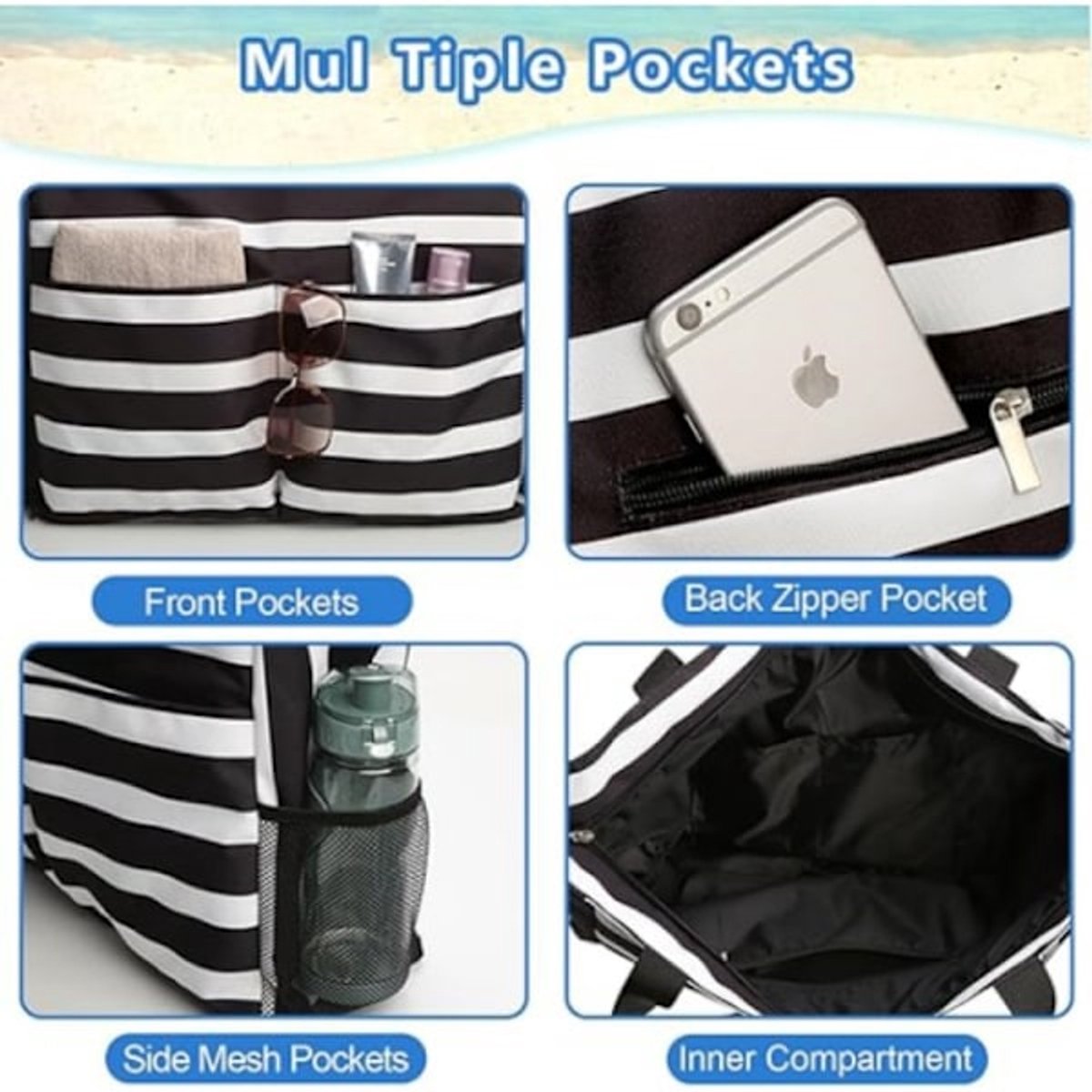 Beach Bag - Waterproof Foldable Beach Bag - Large - Foldable - Women's Beach Bag - Large Capacity - Portable Storage Bag - Image 3