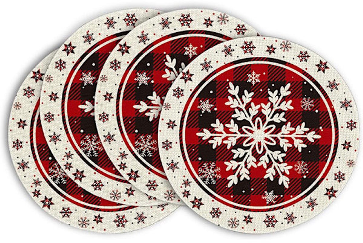 Placemats - Set of 4 - Round snowflake placemats - Round Christmas placemats - Restaurant decoration placemats - Image 1
