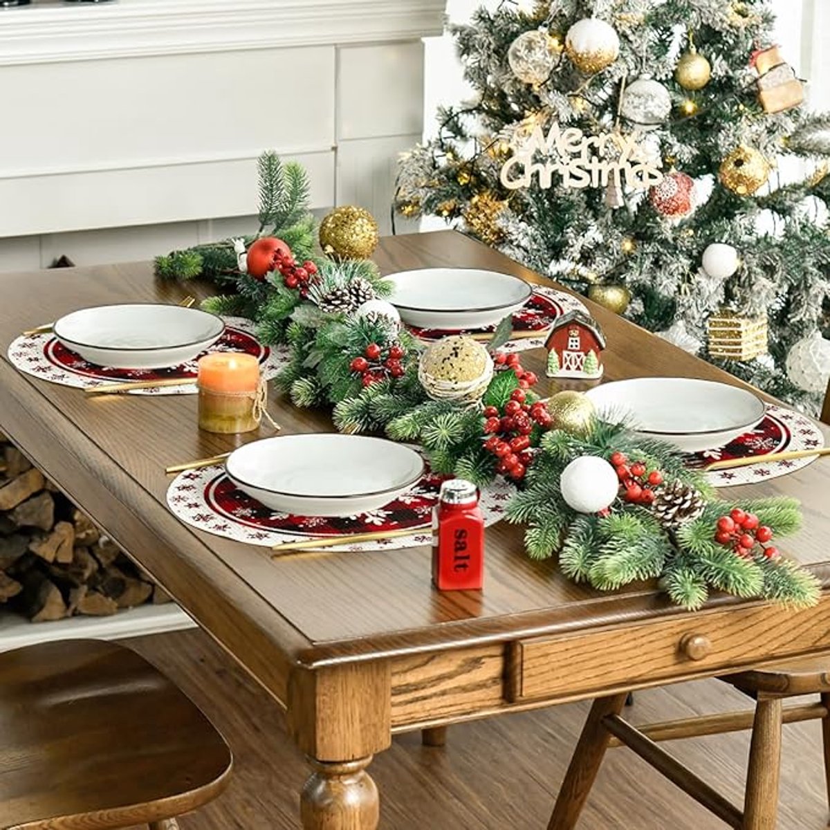 Placemats - Set of 4 - Round snowflake placemats - Round Christmas placemats - Restaurant decoration placemats - Image 3
