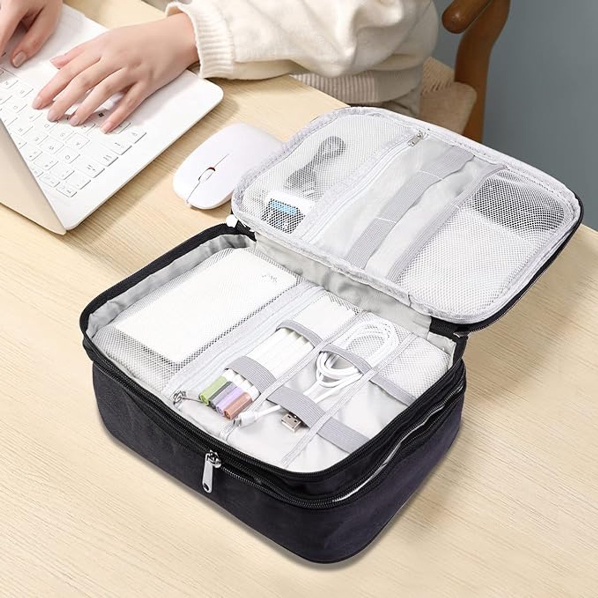 Cable Organizer Travel Bag - Waterproof Portable Cable Organizer - For Chargers, USB Sticks, Headphones, Power Banks, Hard Drives, and SD Cards - Image 3