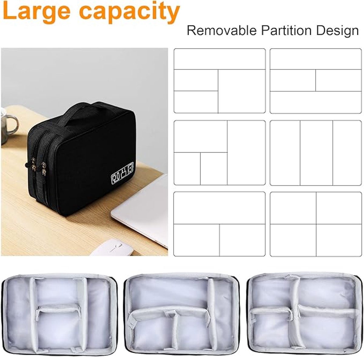 Cable Organizer Travel Bag - Waterproof Portable Cable Organizer - For Chargers, USB Sticks, Headphones, Power Banks, Hard Drives, and SD Cards - Image 5