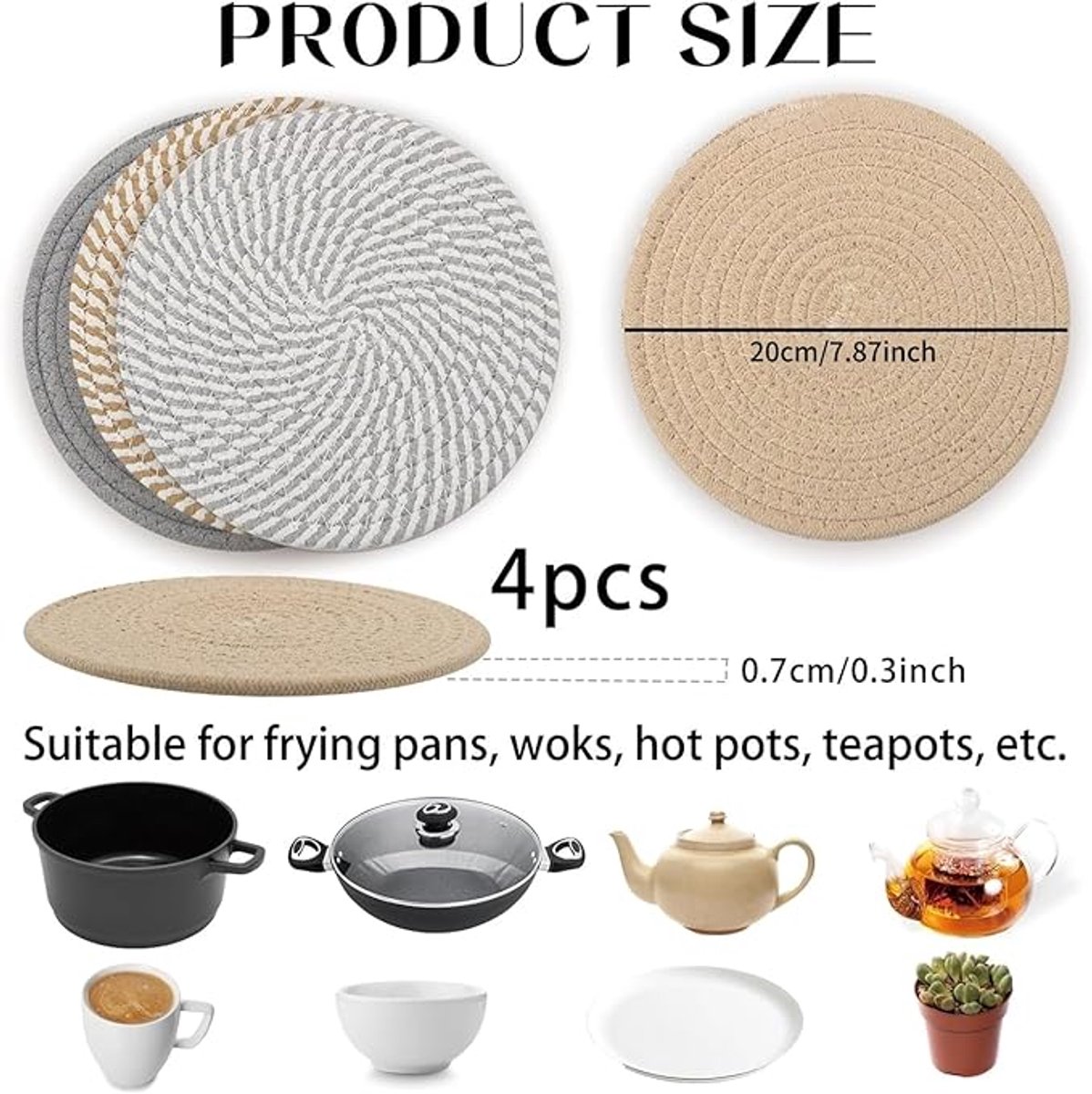 Placemats - Set of 4 - 20cm Placemats - Round Placemats - Heat Resistant Coasters - Washable - Suitable for kitchen tables and family dining rooms - Image 2