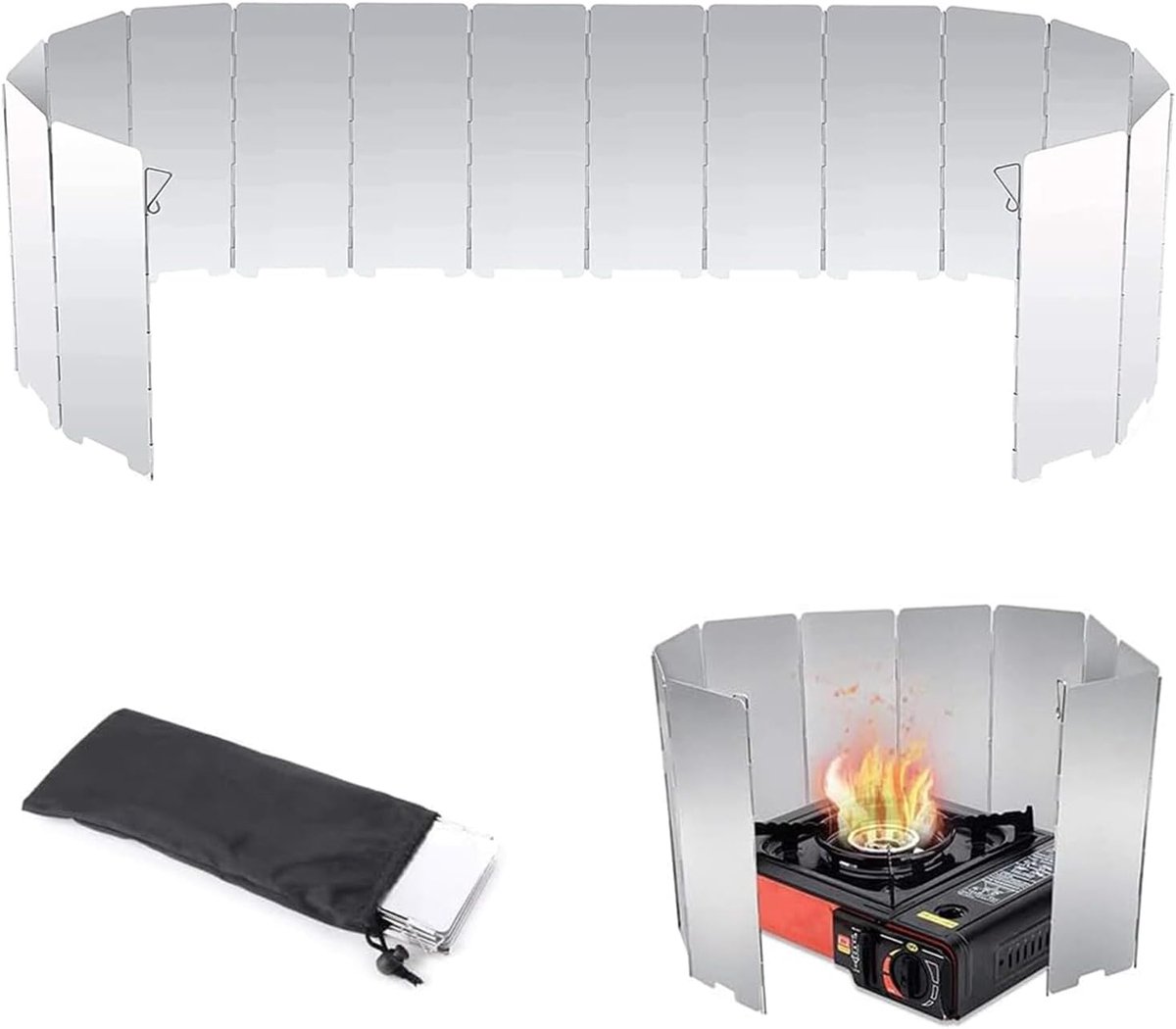 Windbreak for Camping Stove - Pack of 10 - Foldable Aluminum Windbreak - Foldable Windbreak for Gas Stove, Plate, Grill, Picnic, Camping Equipment - Aluminum Windbreak with Storage Bag - Image 1