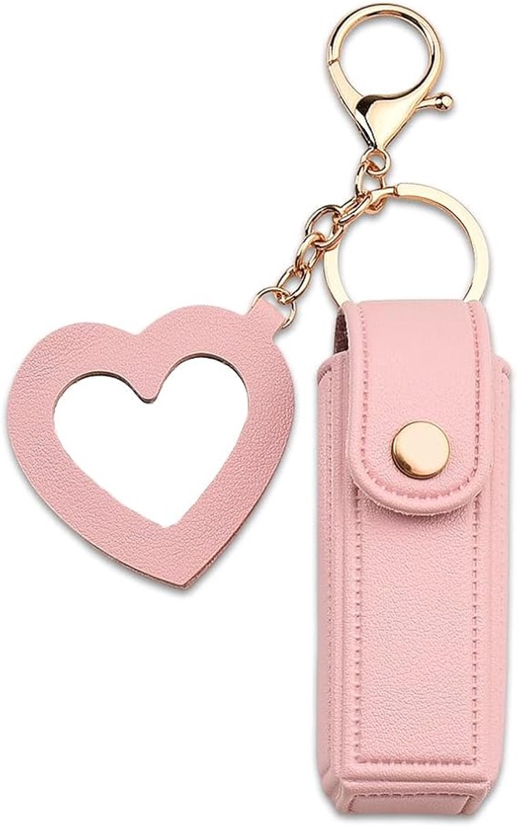 Lipstick Holder - with Mirror - Storage Box - Key Ring - Suitable for Car Keys, Lipstick Organizer (Pink) - Image 1