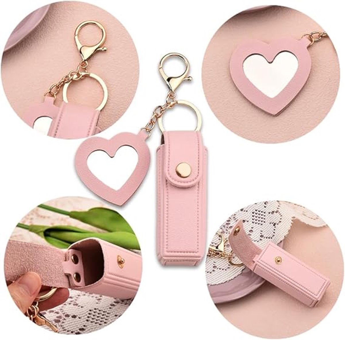 Lipstick Holder - with Mirror - Storage Box - Key Ring - Suitable for Car Keys, Lipstick Organizer (Pink) - Image 5