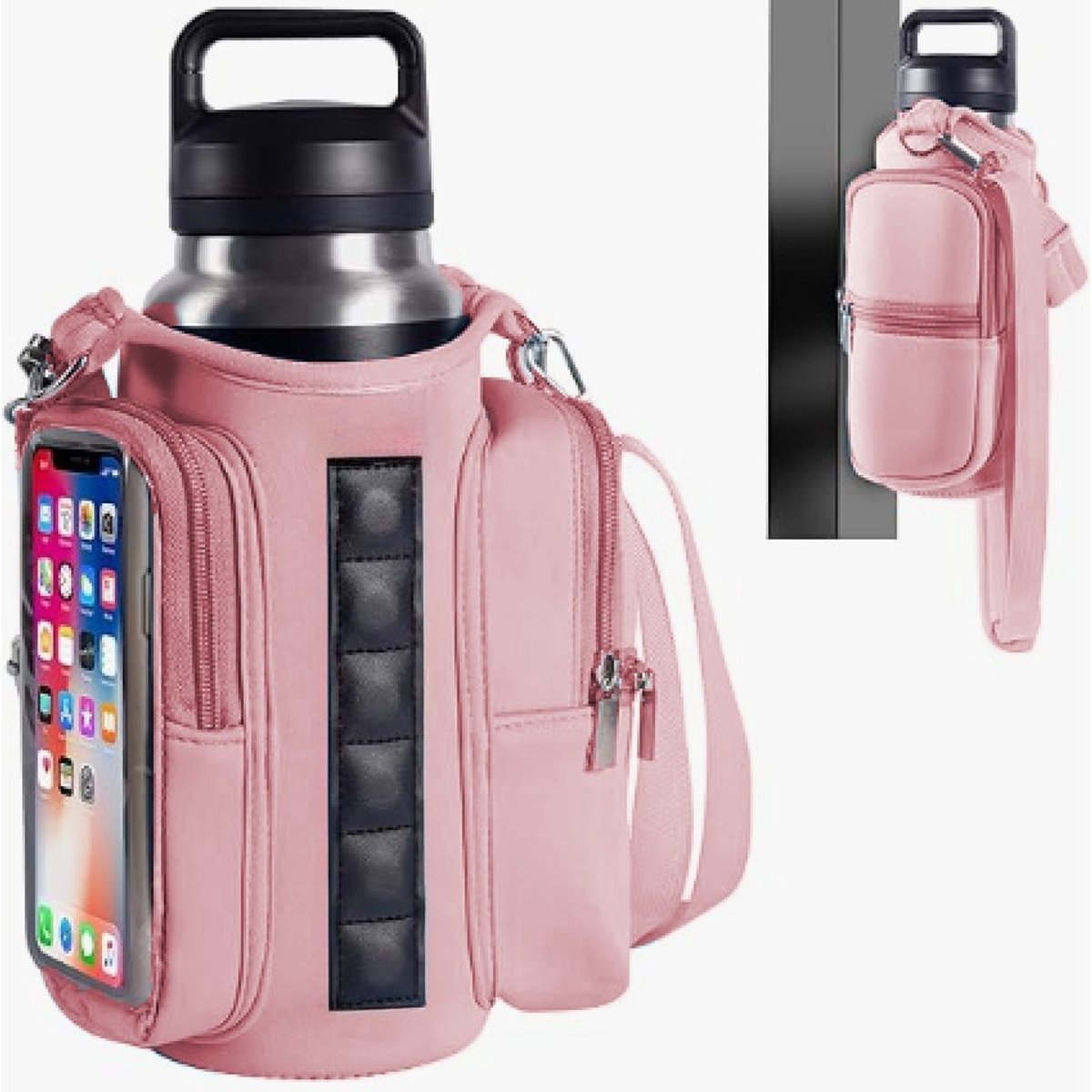 Magnetic Sports Bag with Adjustable Shoulder Strap - Includes Water Bottle Holder and Pocket - for Sports, Workouts, Travel & Work（Pink） - Image 1