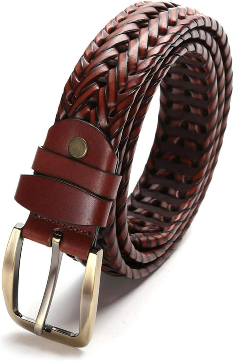 Men's Belts - Women's Belts - Casual Belts Made of Genuine Leather - Durable - Mesh Weave Design - Ideal for Business Wear and Formal Occasions - Image 1