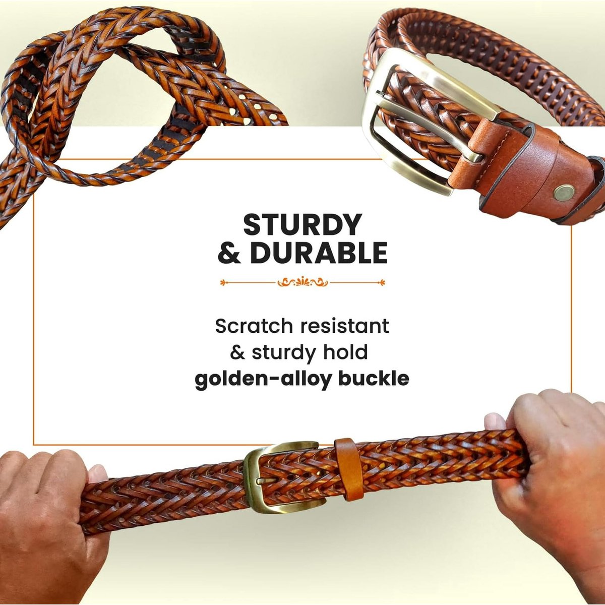 Men's Belts - Women's Belts - Casual Belts Made of Genuine Leather - Durable - Mesh Weave Design - Ideal for Business Wear and Formal Occasions - Image 2