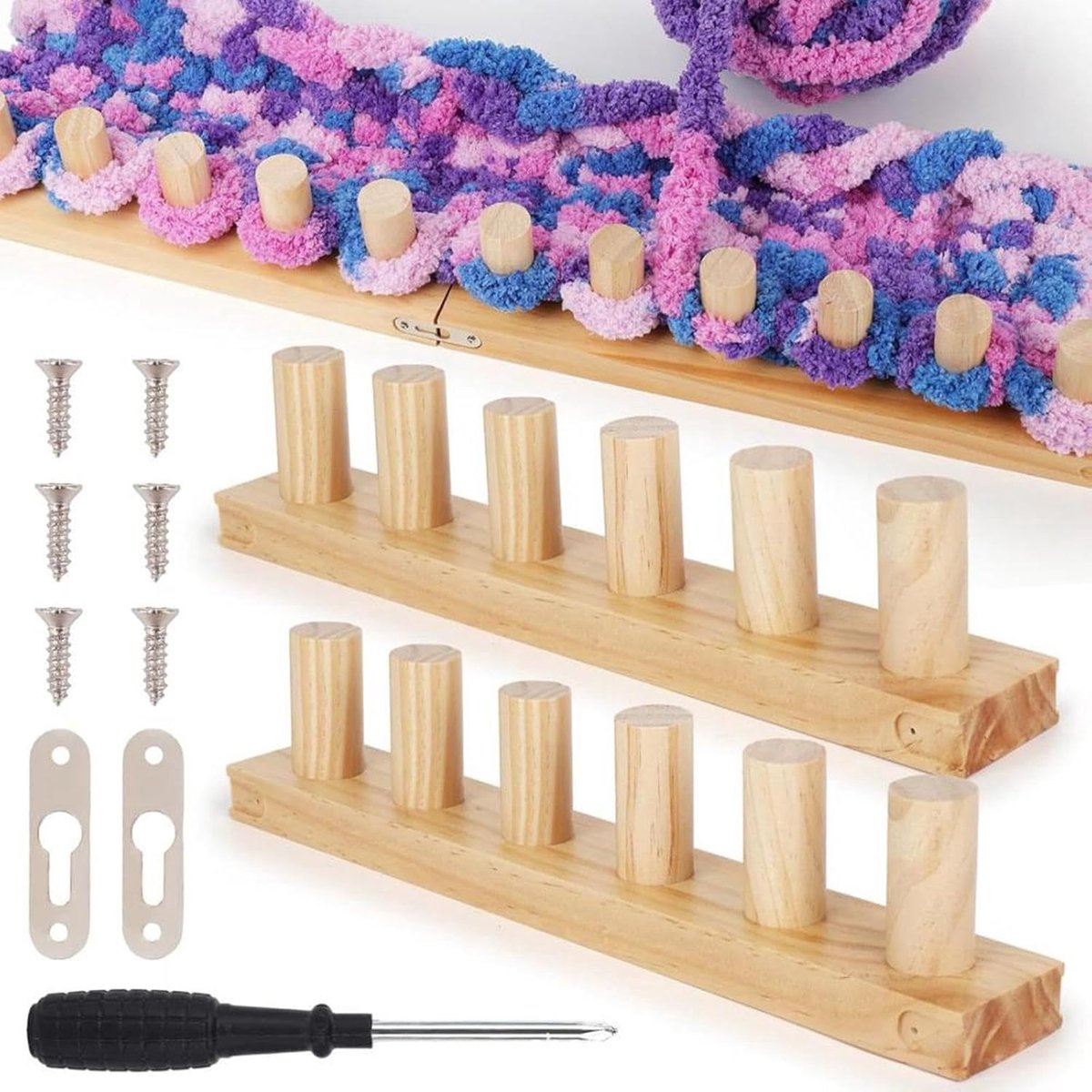 Knitting Machine for Thick Yarn - 2 Pieces - Reusable - Suitable for Making Your Own Blankets - Portable Knitting Frame for Blankets - Crafts - Beginner-Friendly - Wooden Hand Knitting Tool Set - Image 1