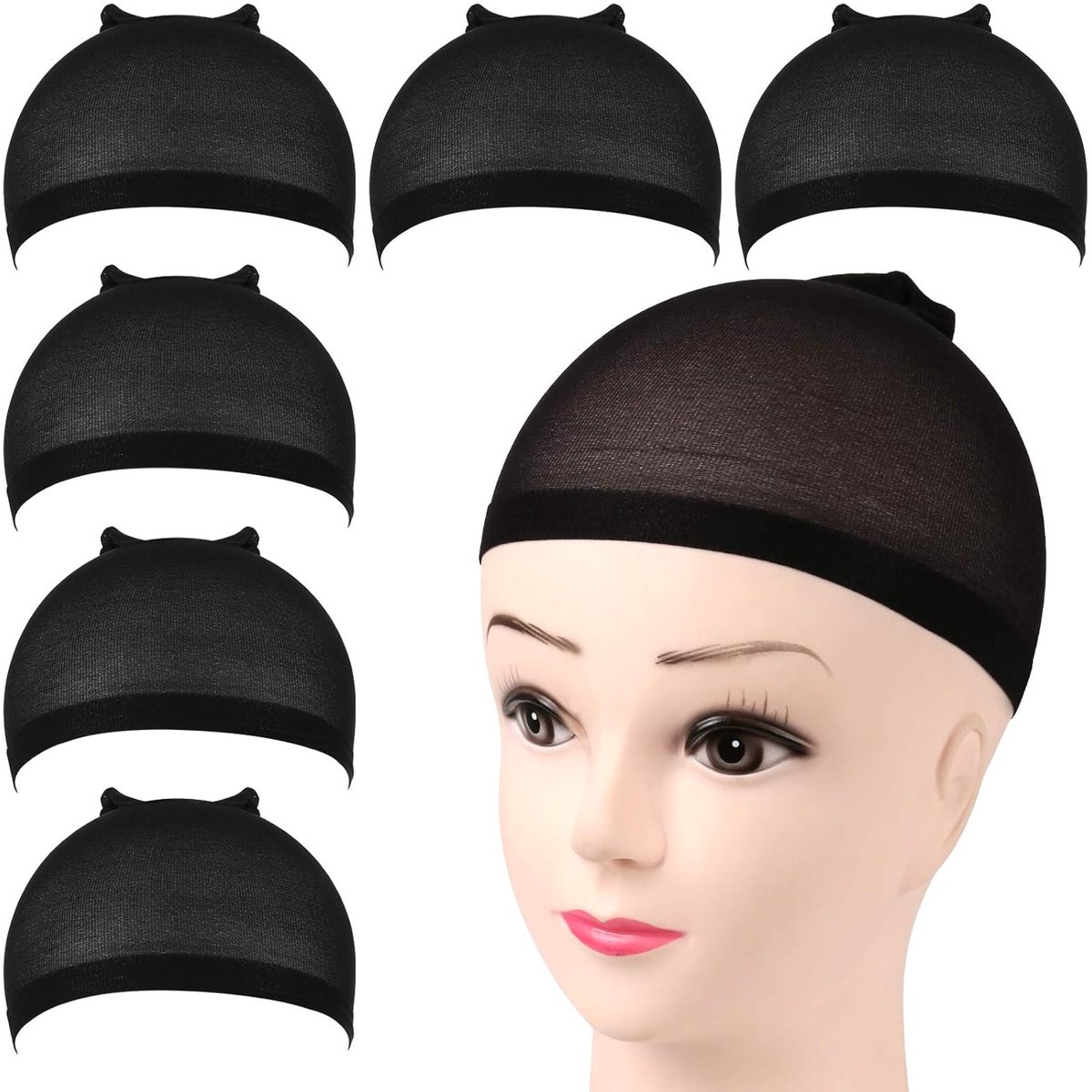 6-Pack Wig Caps - Black Elastic Wig Caps - Suitable for women, girls and children. - Image 1