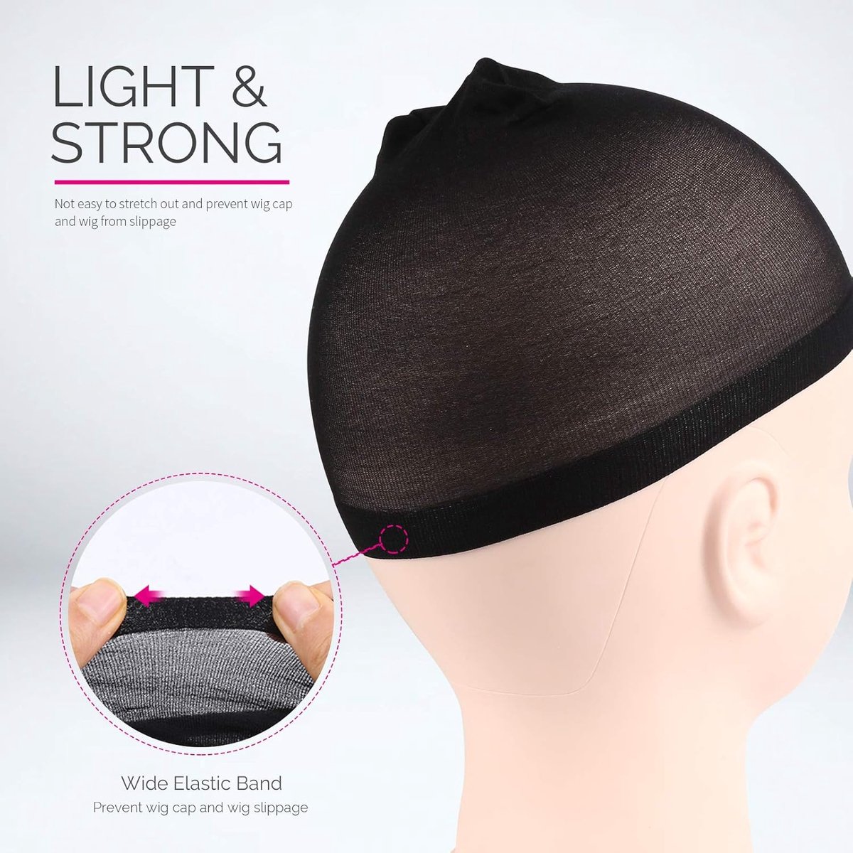 6-Pack Wig Caps - Black Elastic Wig Caps - Suitable for women, girls and children. - Image 2