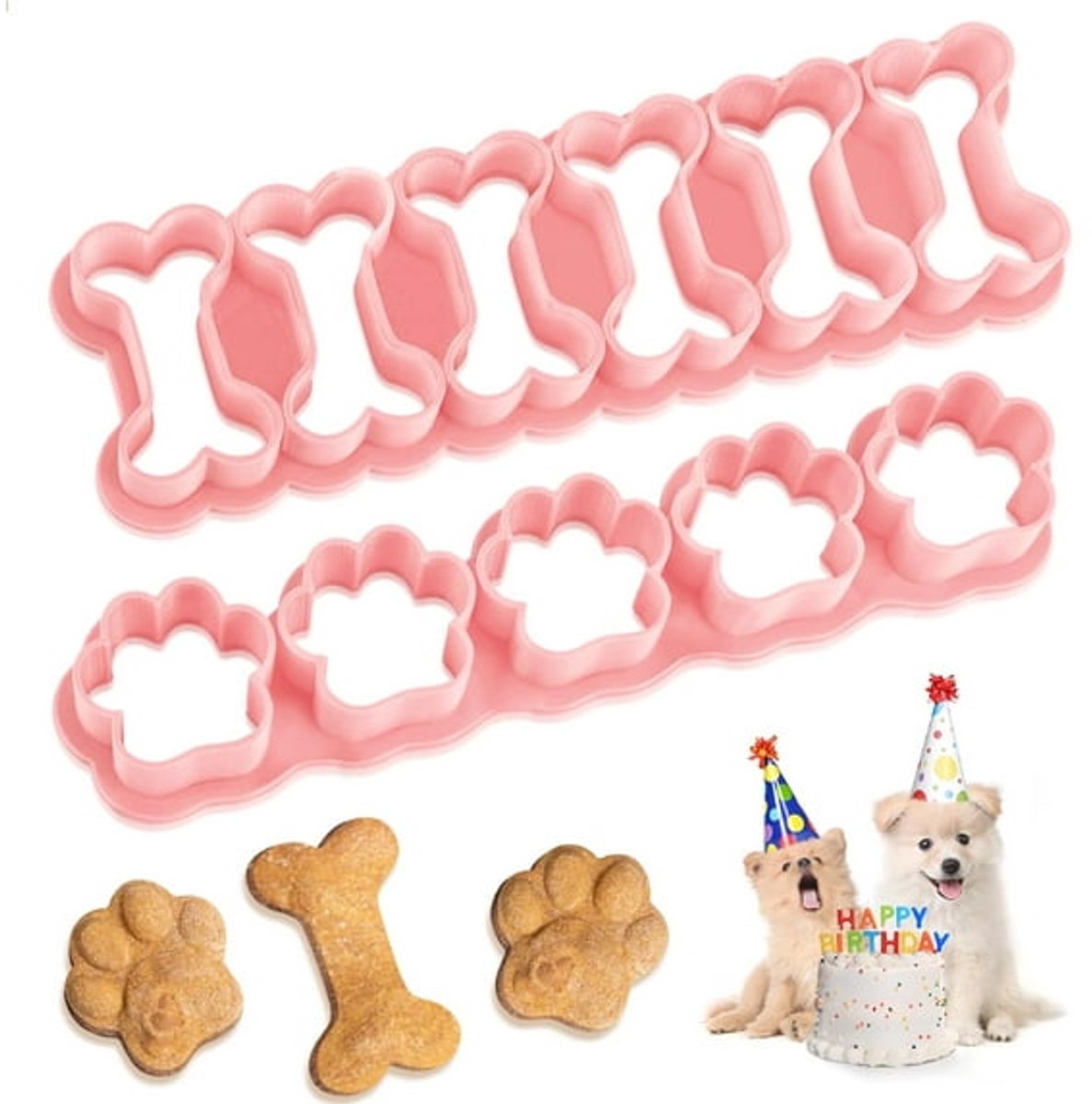 Set of Two Mini Cookie Cutters - 2.5cm Dog Bone Cookie Cutter, Dog Paw Cookie Cutter, Homemade Dog Biscuits, Snacks, Cakes & Cookies (Morandi Pink) - Image 1