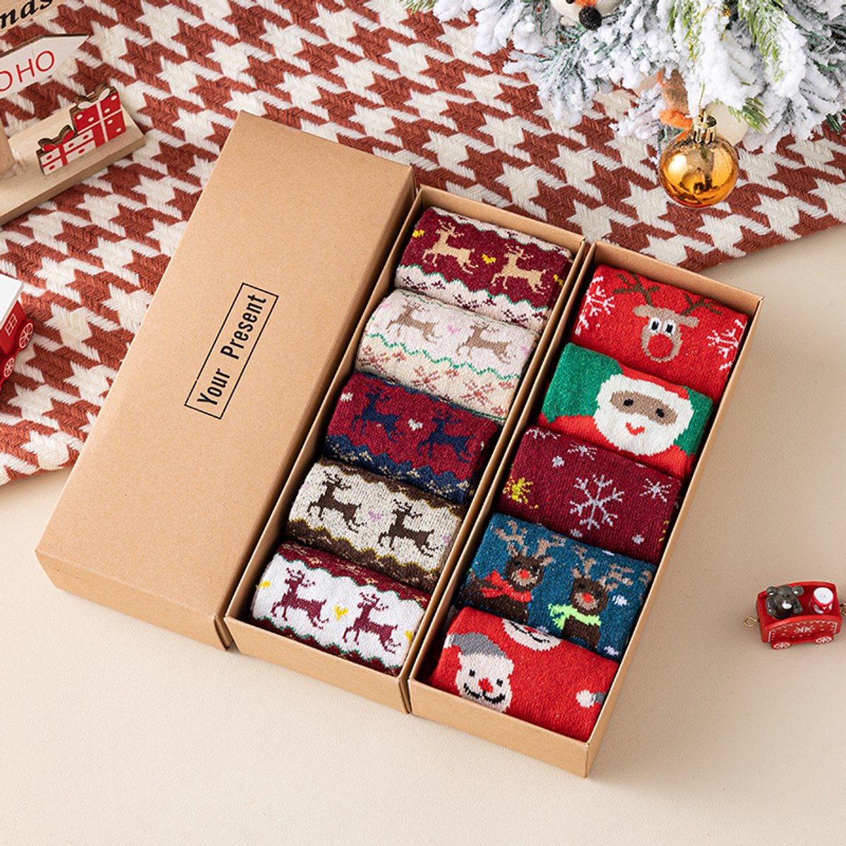 Socks - 5 pairs - Christmas socks - Lounge socks - Warm socks - Cute mid-height reindeer women's socks - Christmas sock set - Christmas gift - Birthday gift - Reindeer series - Image 2