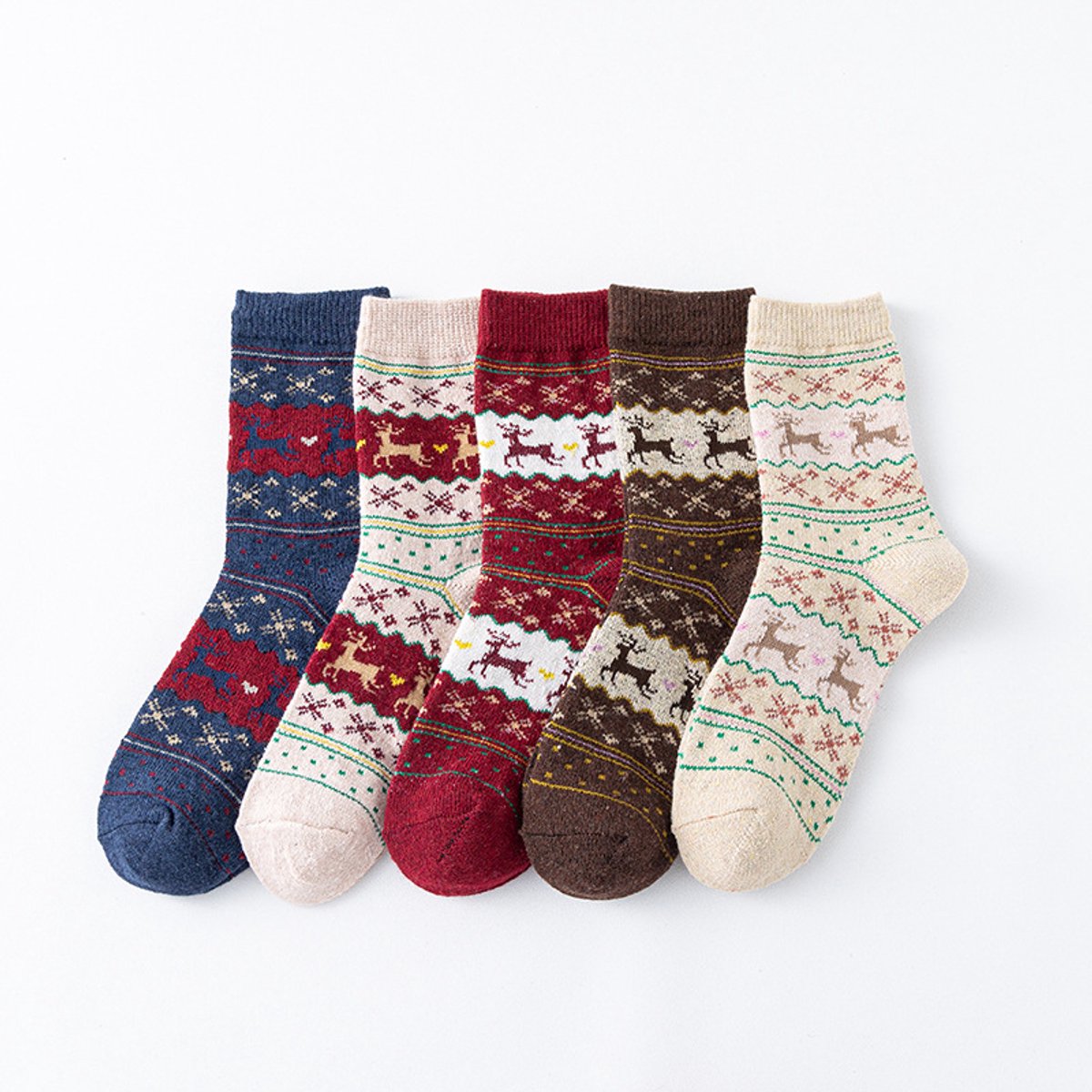 Socks - 5 pairs - Christmas socks - Lounge socks - Warm socks - Cute mid-height reindeer women's socks - Christmas sock set - Christmas gift - Birthday gift - Reindeer series - Image 5