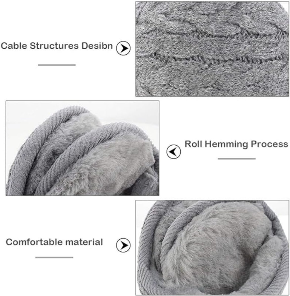 Earmuffs - Fleece Earmuffs - Knitted Earmuffs - Earmuffs for Adults - Warm Earmuffs - Warm Winter Earmuffs - Foldable - Unisex, Suitable for Outdoor Activities (Gray) - Image 3