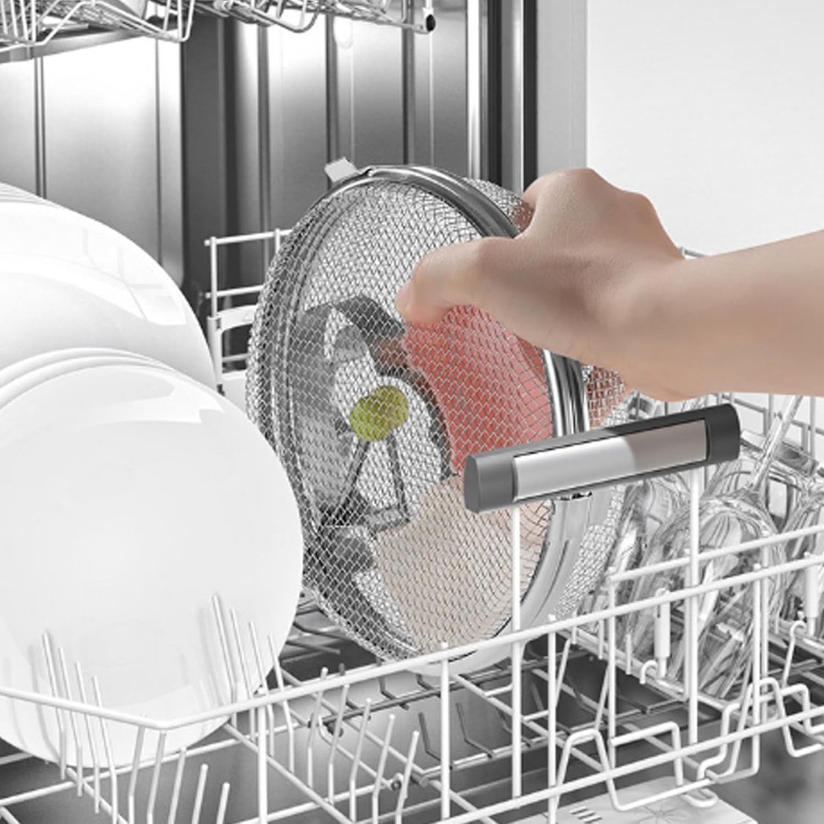 Dishwasher Basket for Small Items - Stainless Steel with 3 Buckles - Dishwasher Basket with Fine Mesh - Odorless - Round Shape - Scratch Resistant - Dishwasher Basket - Image 4