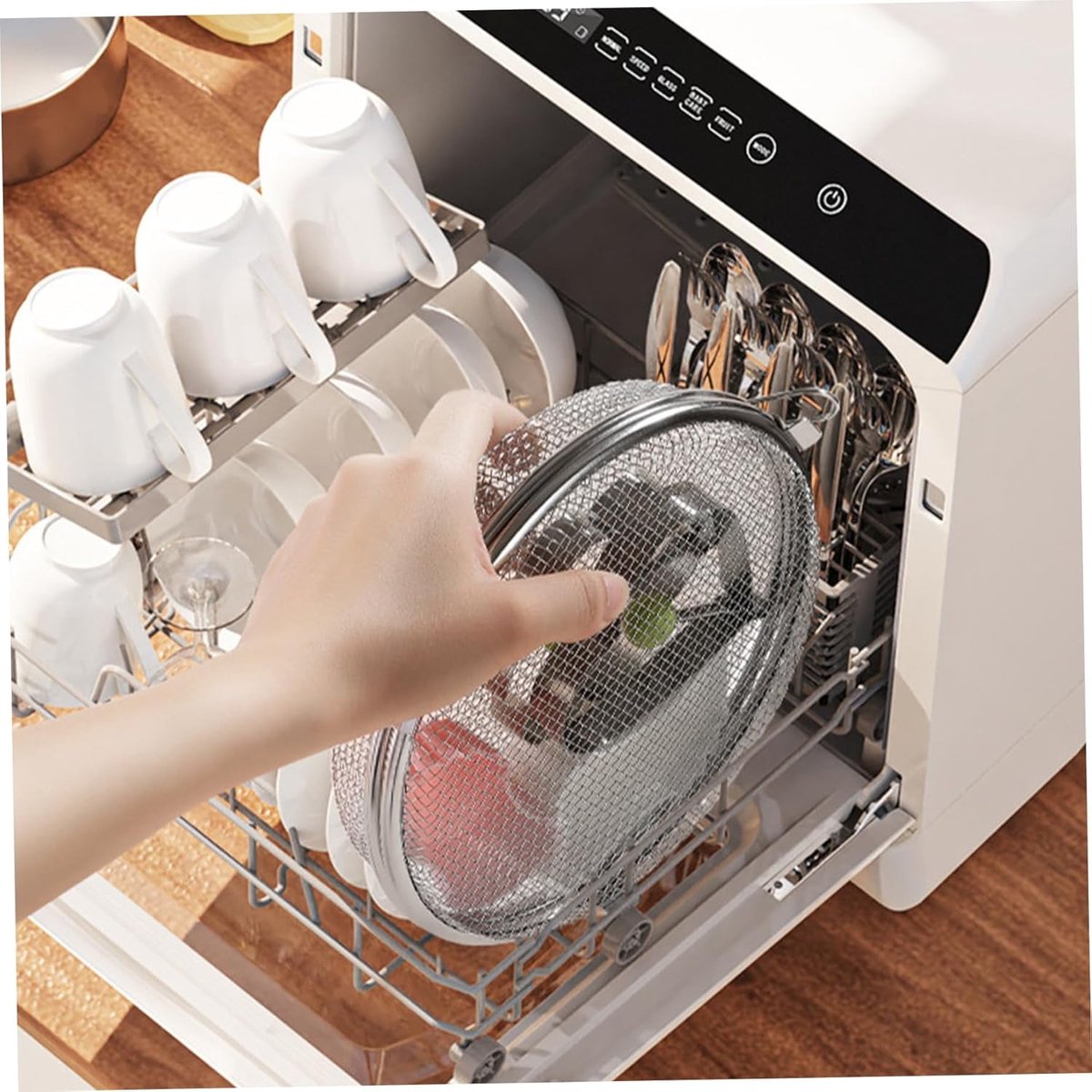 Dishwasher Basket for Small Items - Stainless Steel with 3 Buckles - Dishwasher Basket with Fine Mesh - Odorless - Round Shape - Scratch Resistant - Dishwasher Basket - Image 5
