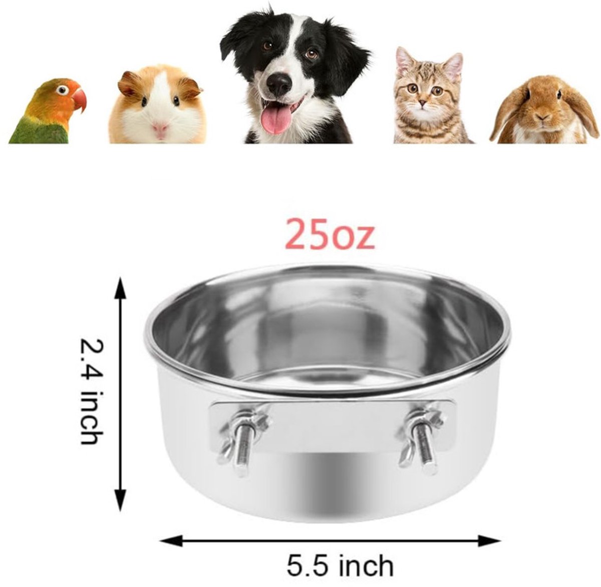Pet Food Bowl - Stainless Steel Food Bowl - Hanging Food Bowl - with Clip Holder - Suitable for dogs, birds, parrots, cats and rabbits. - Image 3