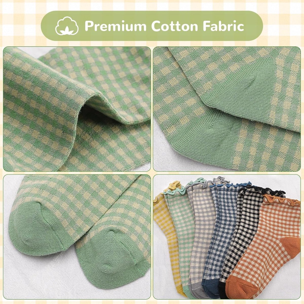 Socks - 6 Pairs of Pleated Socks for Women, Striped Pleated Socks, Cute Socks for Women - Checked Socks - Ankle Socks for Women - Cotton Knitted Socks - Sizes 5-9 - Image 4