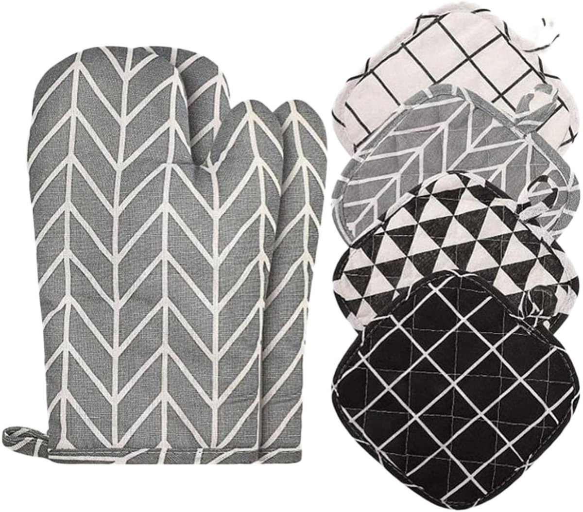 Set of 6 - Oven Mitts and Heat Resistant Mat - Microwave Gloves and Heat Resistant Oven Mat - Cooking Specific - Image 1