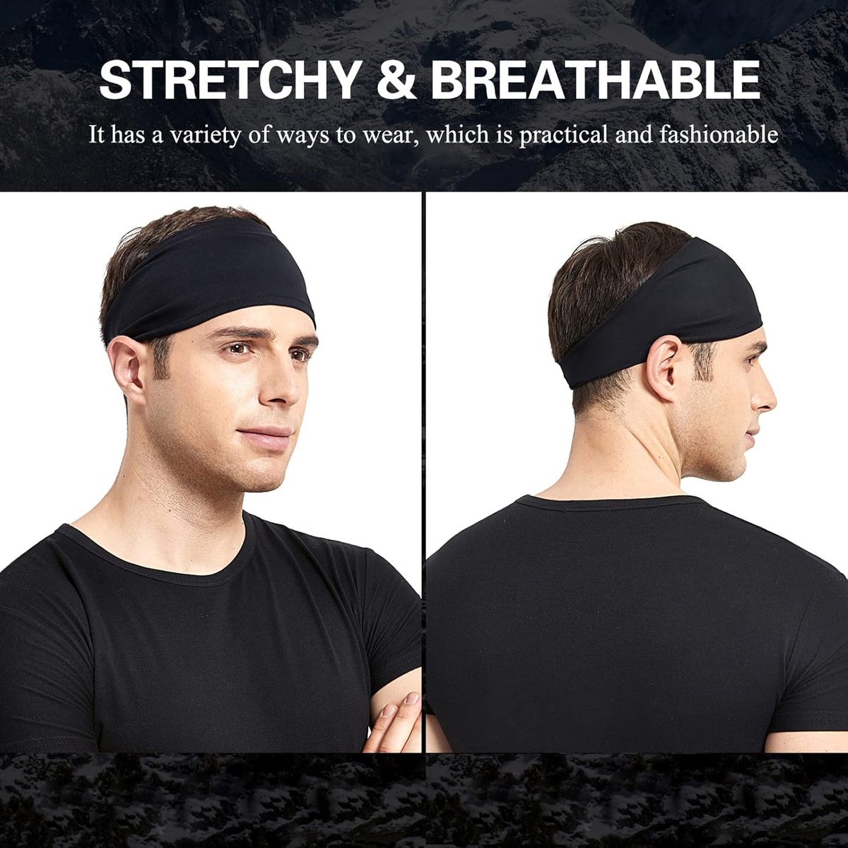 5-Pack Running Headbands for Men - Sports Headbands for Men, Sweat-Wicking - Suitable for Running, Cycling, Basketball, Yoga and Fitness Training - Elastic Unisex Headbands - Image 2